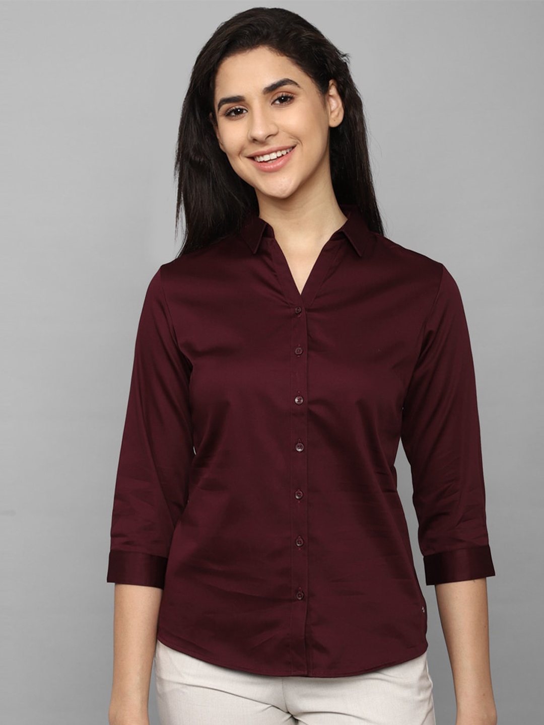 

Allen Solly Woman Shirt Collar Casual Shirt, Maroon