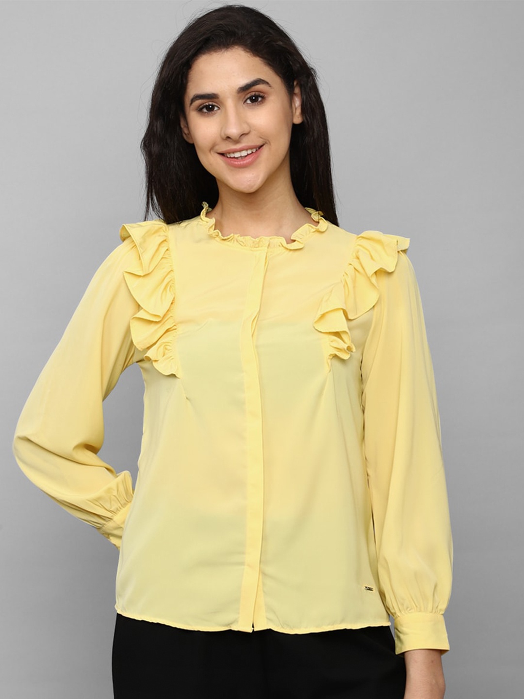 

Allen Solly Woman Ruffles Casual Shirt, Yellow