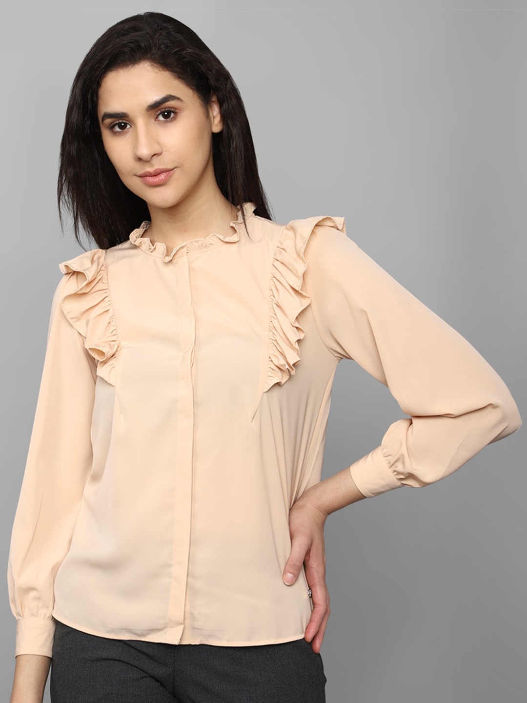 

Allen Solly Woman Ruffles Casual Shirt, Beige