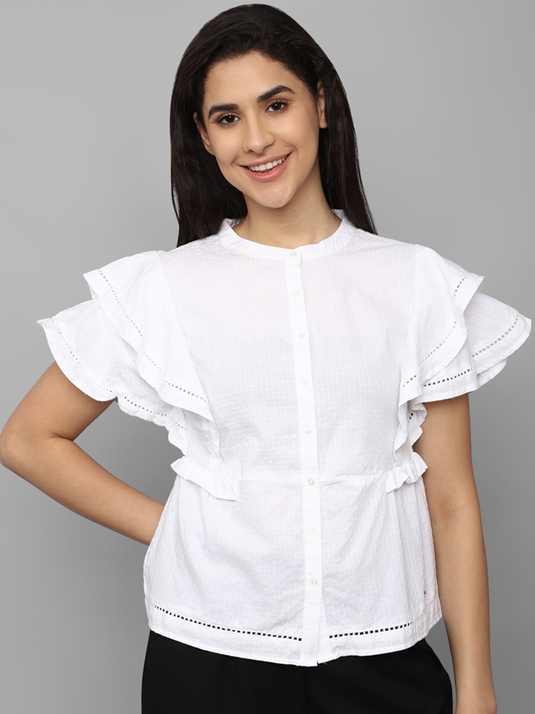 

Allen Solly Woman Bell Sleeves Shirt Style Pure Cotton Top, White