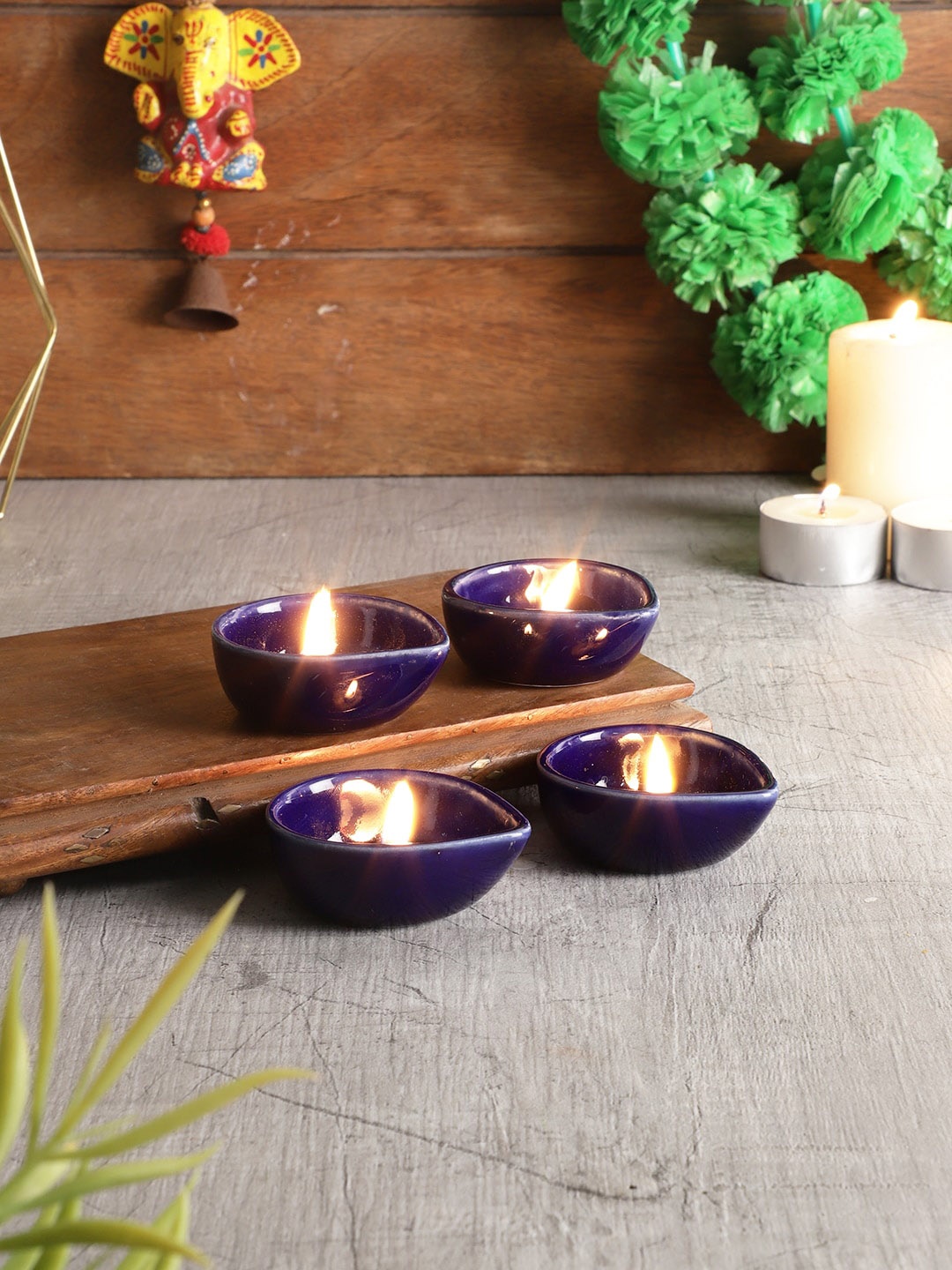 

MIAH Decor 4-Pcs Blue Ceramic Diyas