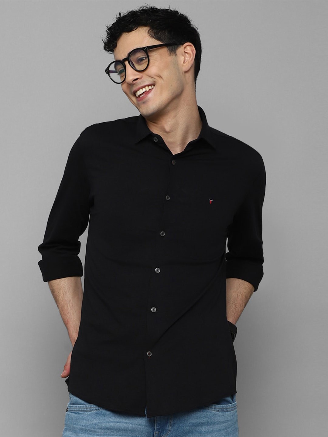 

Louis Philippe Sport Spread Collar Cotton Casual Shirt, Black