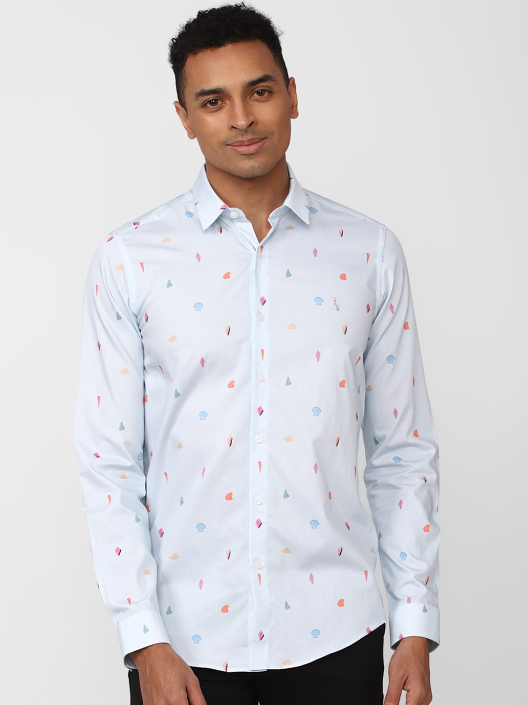 

SIMON CARTER LONDON Conversational Printed Slim Fit Pure Cotton Casual Shirt, Blue