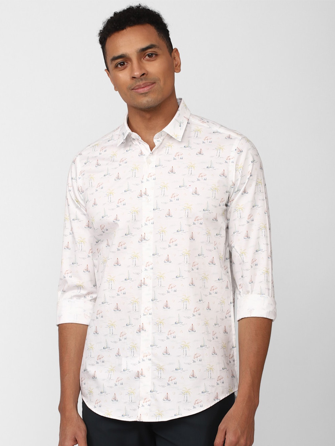 

SIMON CARTER LONDON Slim Fit Conversational Printed Pure Cotton Casual Shirt, Cream
