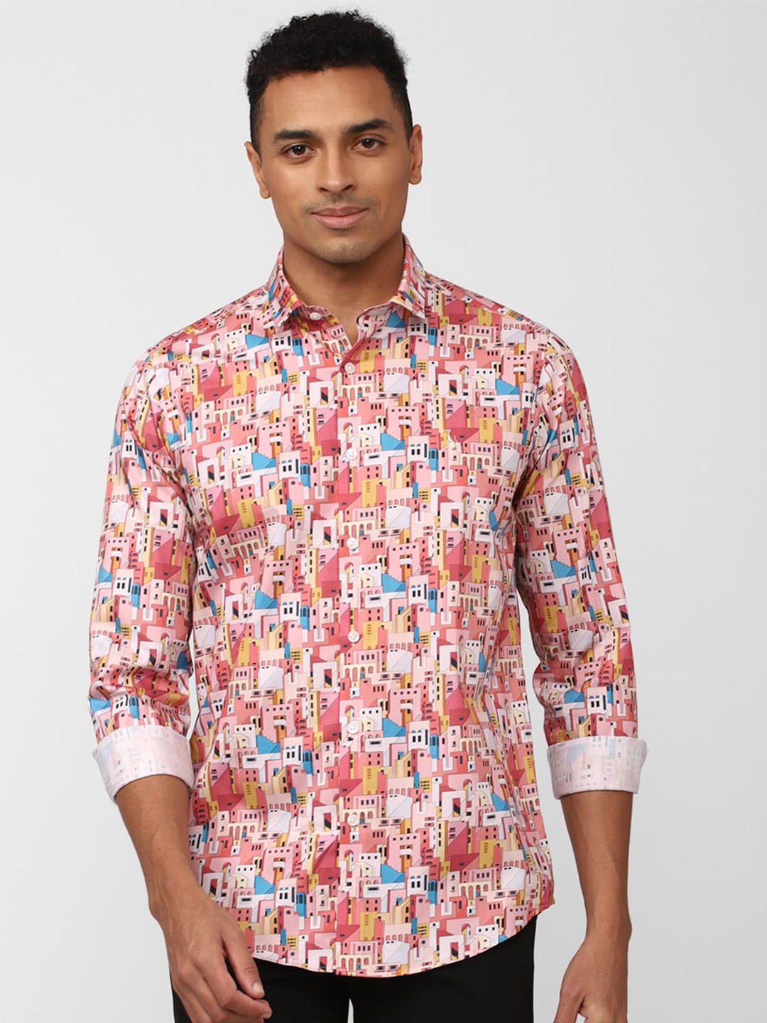 

SIMON CARTER LONDON Conversational Printed Cotton Casual Shirt, Peach
