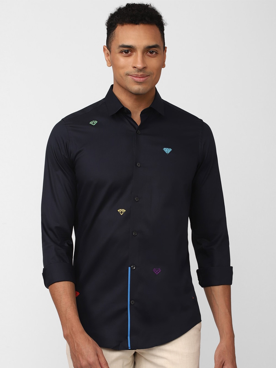 

SIMON CARTER LONDON Men Navy Blue Slim Fit Casual Shirt