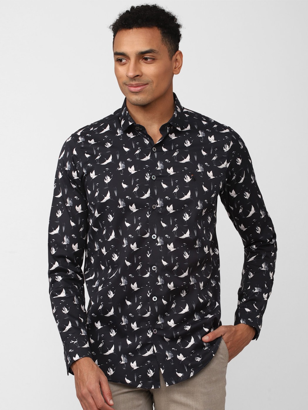 

SIMON CARTER LONDON Conversational Printed Cotton Casual Shirt, Black