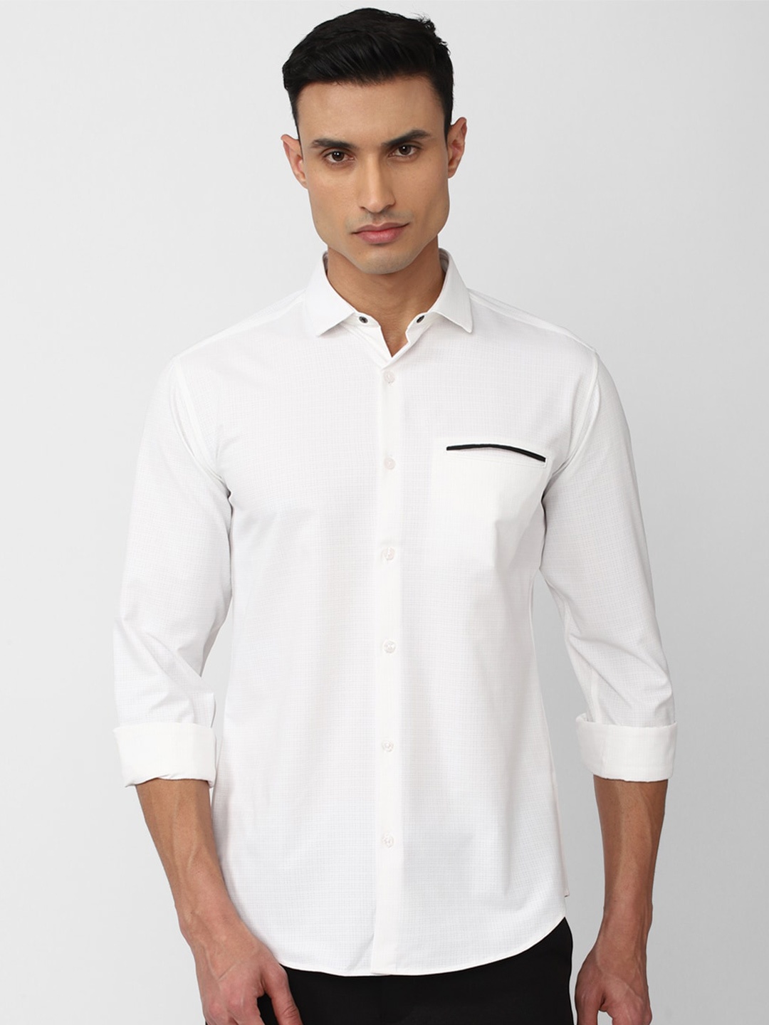 

V Dot Men White Slim Fit Casual Shirt