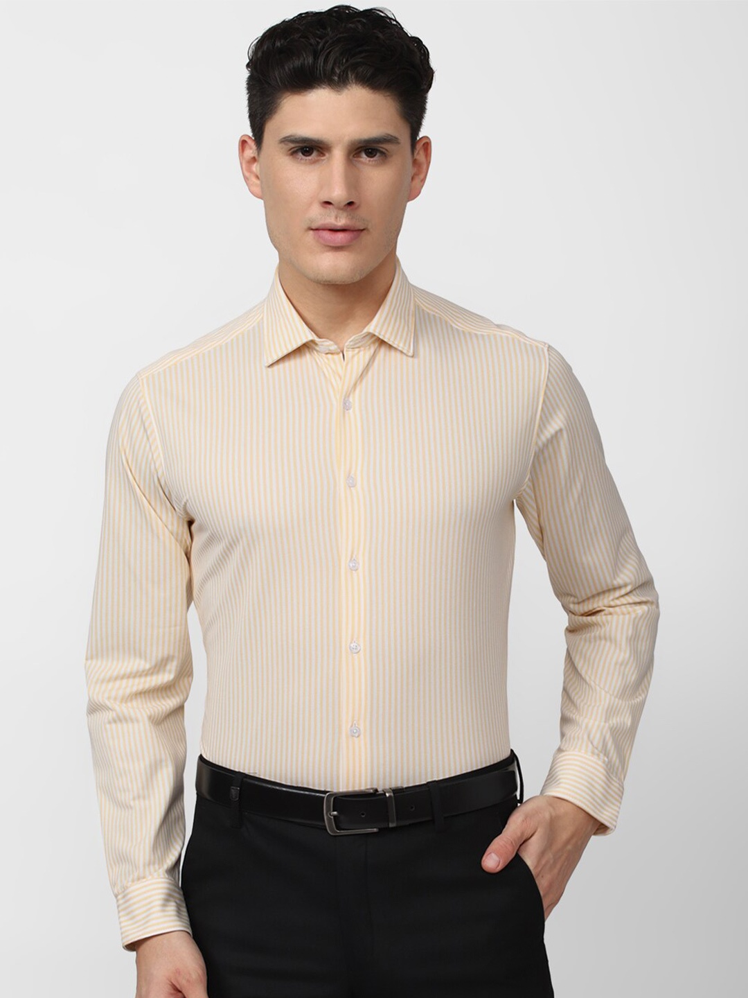 

Van Heusen Men Slim Fit Striped Formal Shirt, Yellow