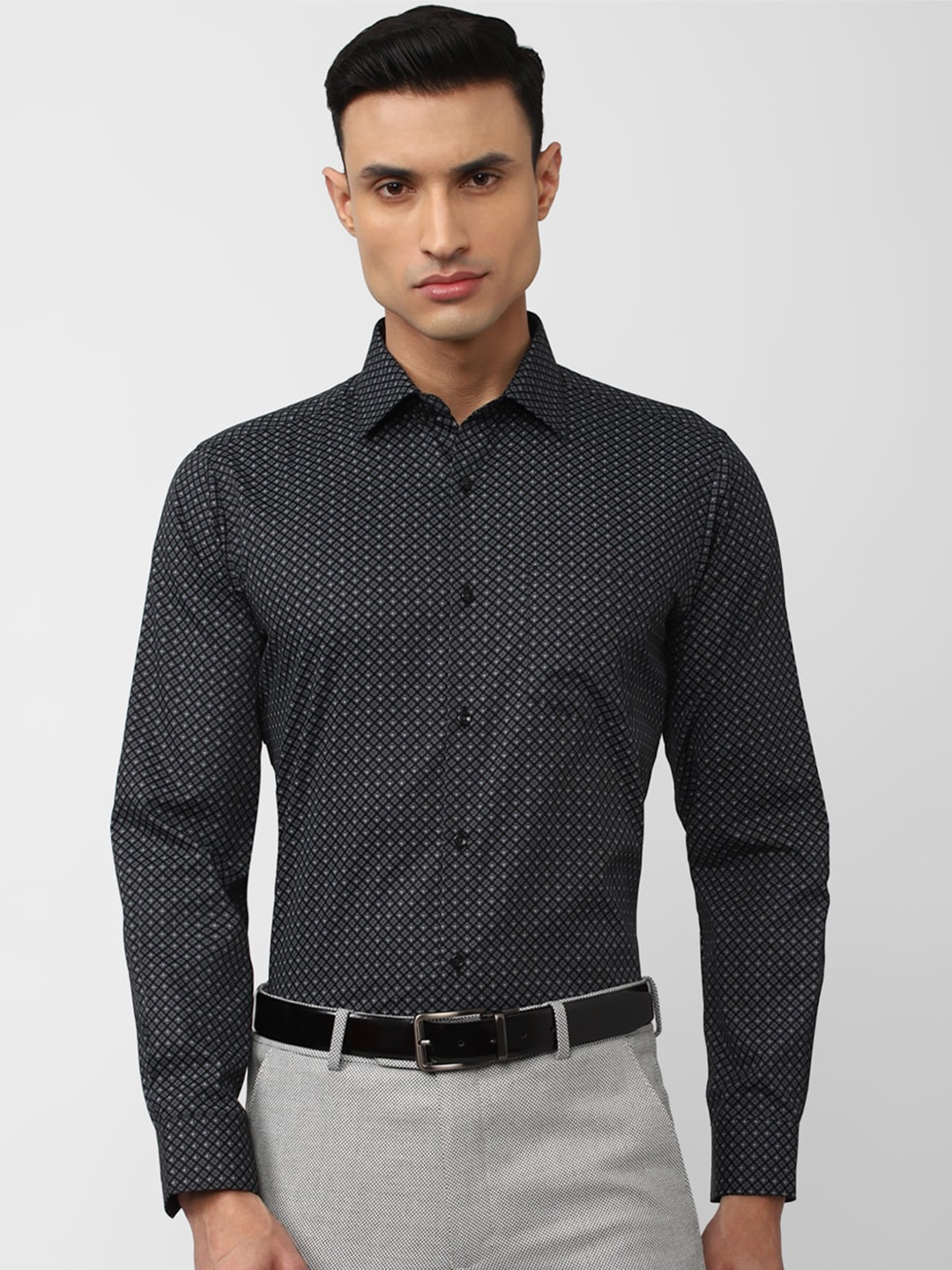 

Van Heusen Spread Collar Floral Printed Pure Cotton Formal Shirt, Grey