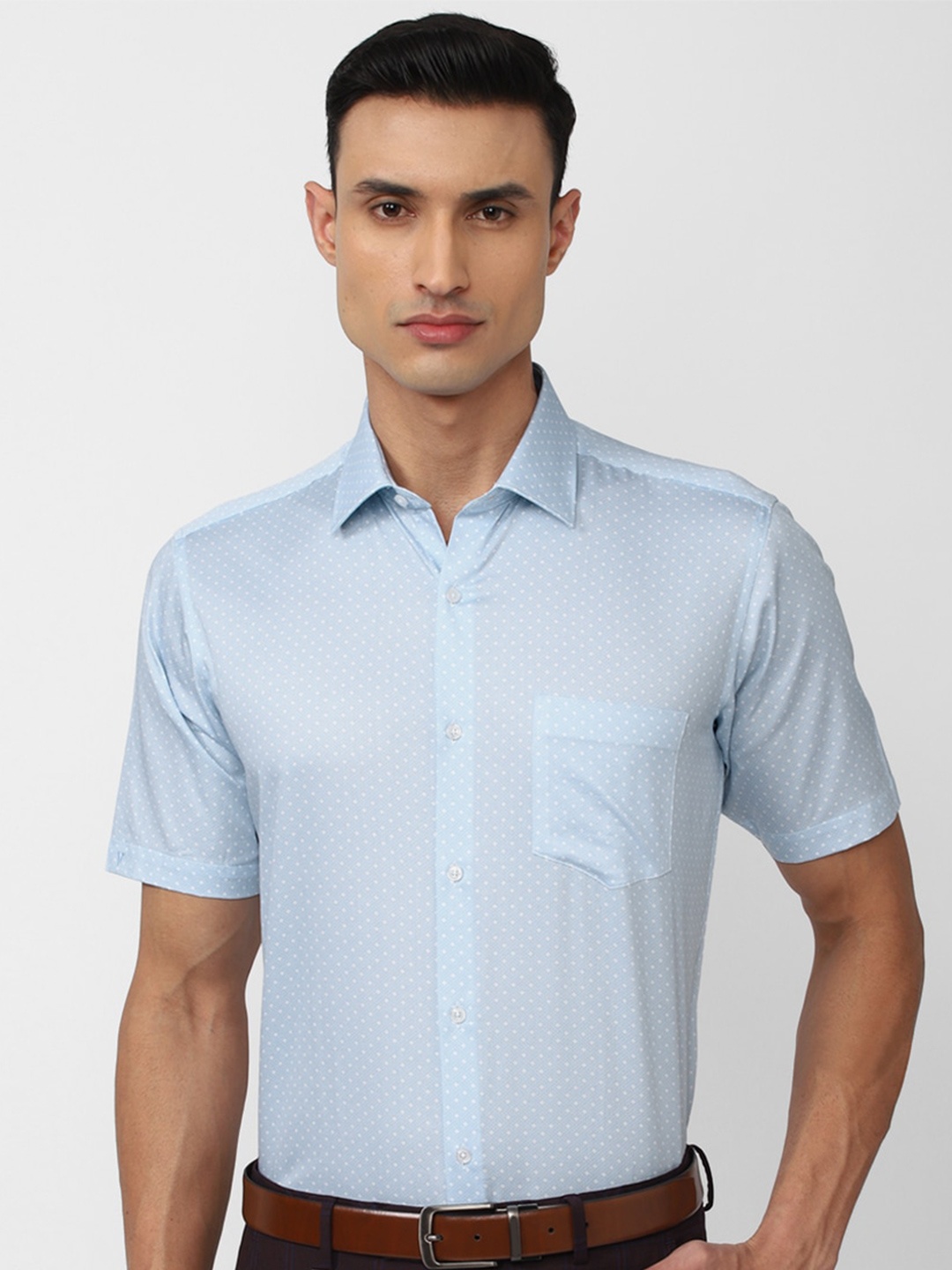 

Van Heusen Short Sleeves Patch Pocket Micro Ditsy Printed Formal Cotton Shirt, Blue