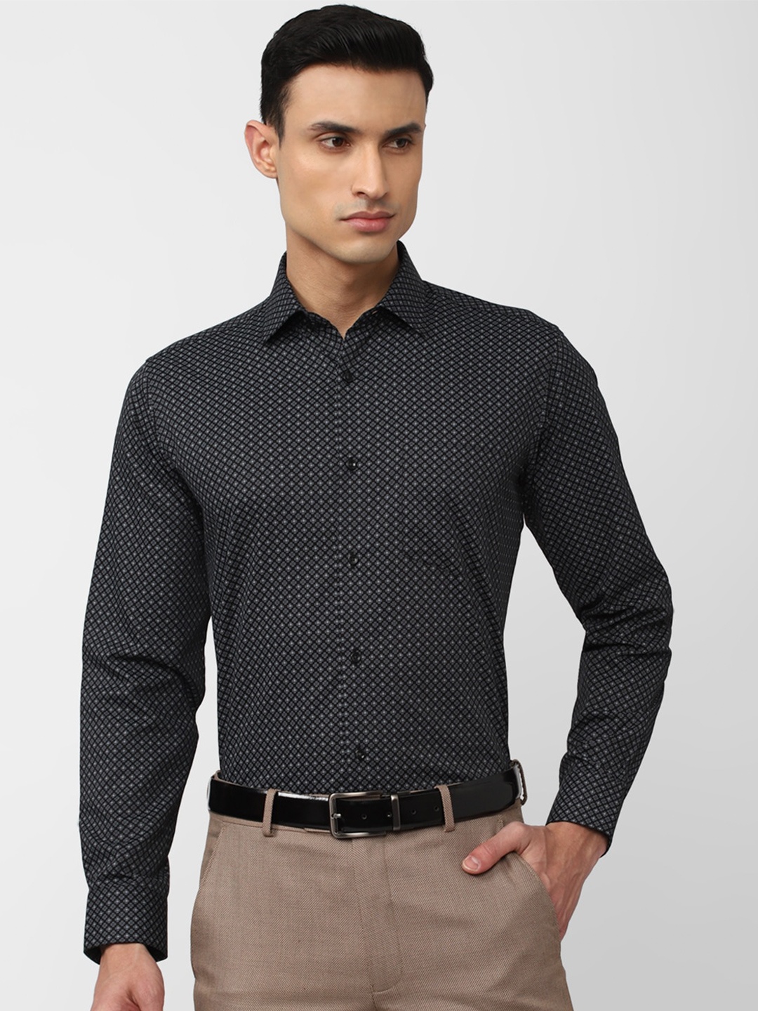 

Van Heusen Plus Size Micro Ditsy Printed Cotton Formal Shirt, Grey