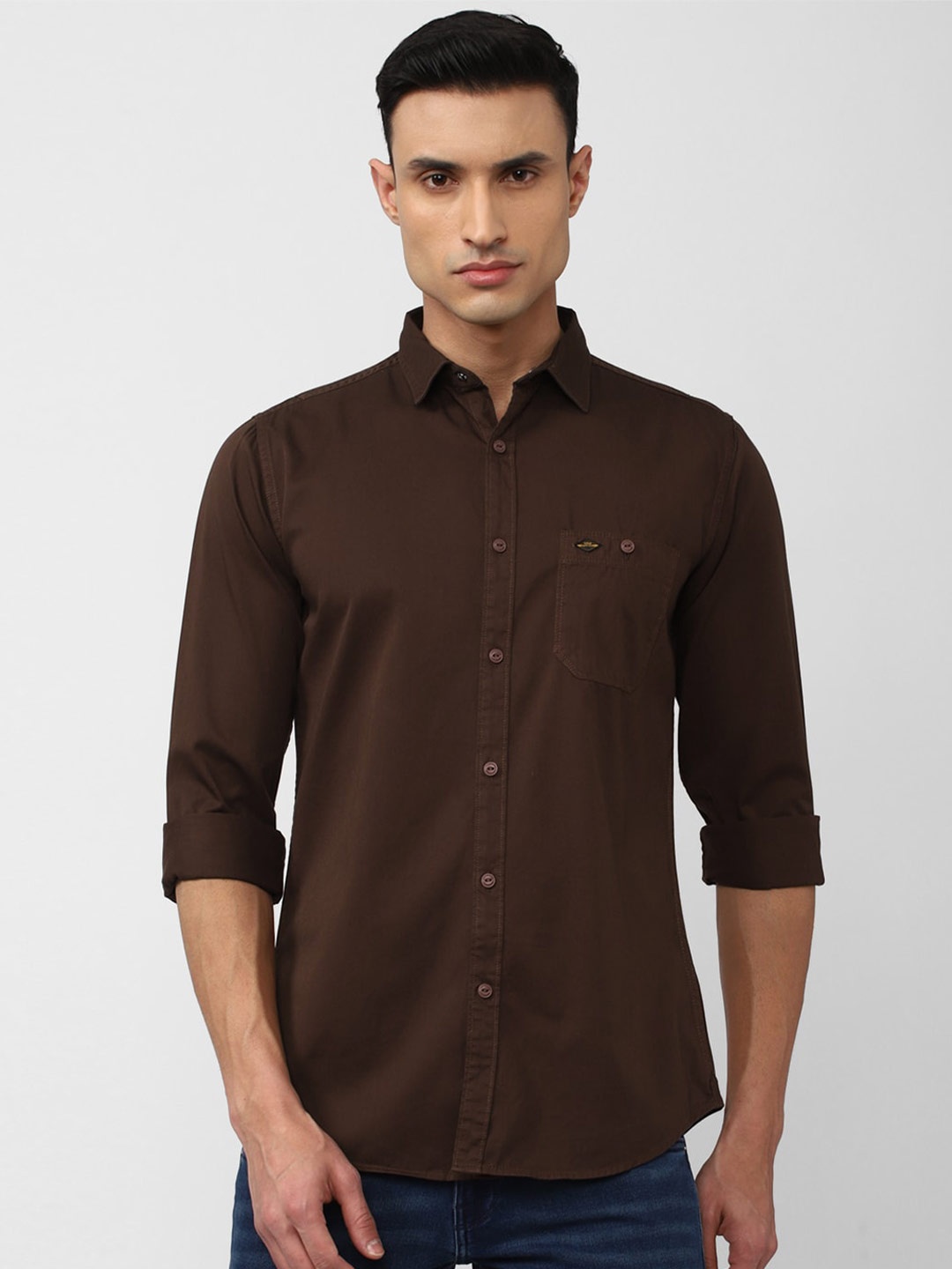 

VAN HEUSEN DENIM LABS Men Pure Cotton Spread Collar Slim Fit Casual Shirt, Brown