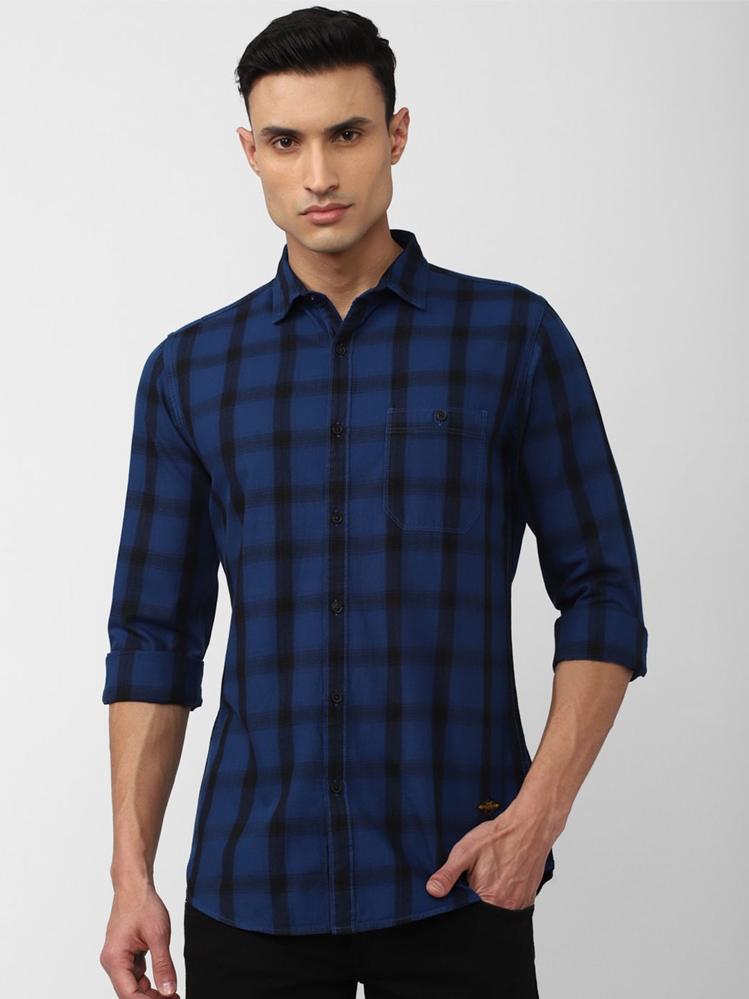 

VAN HEUSEN DENIM LABS Slim Fit Checked Casual Shirt, Blue