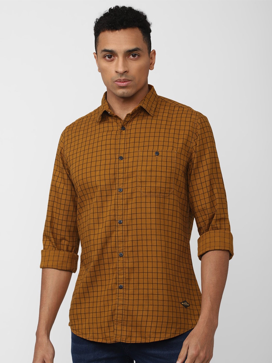 

VAN HEUSEN DENIM LABS Gingham Checks Cotton Casual Shirt, Orange