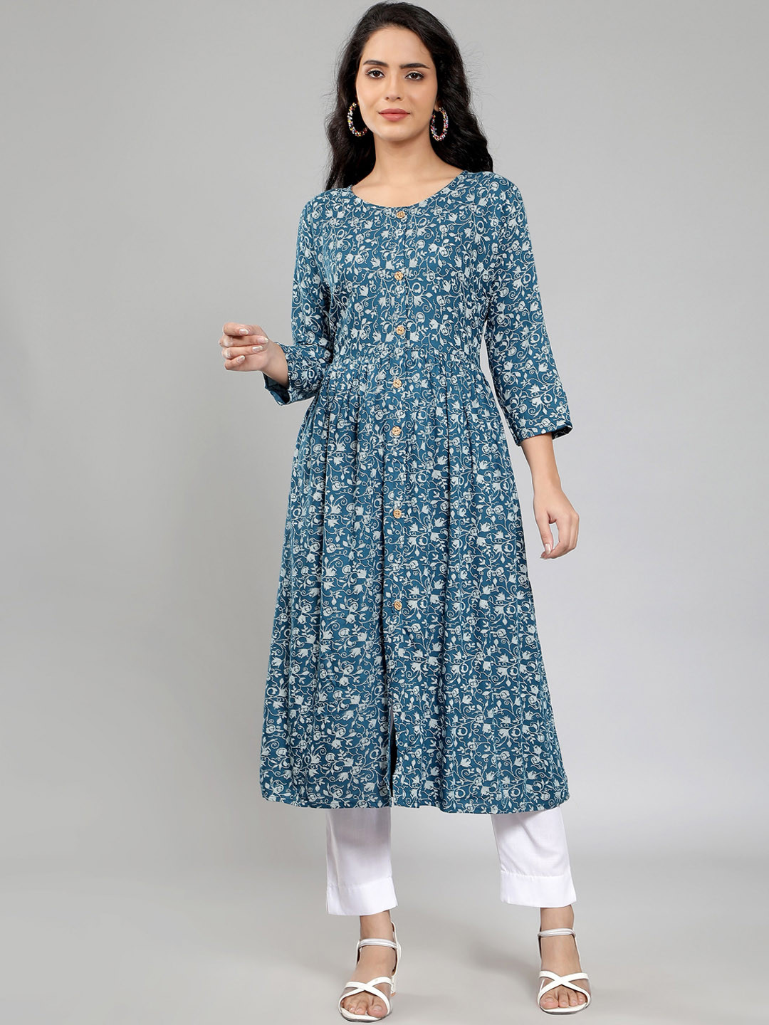 

Fabclub Floral Printed Pleated Kurta, Blue