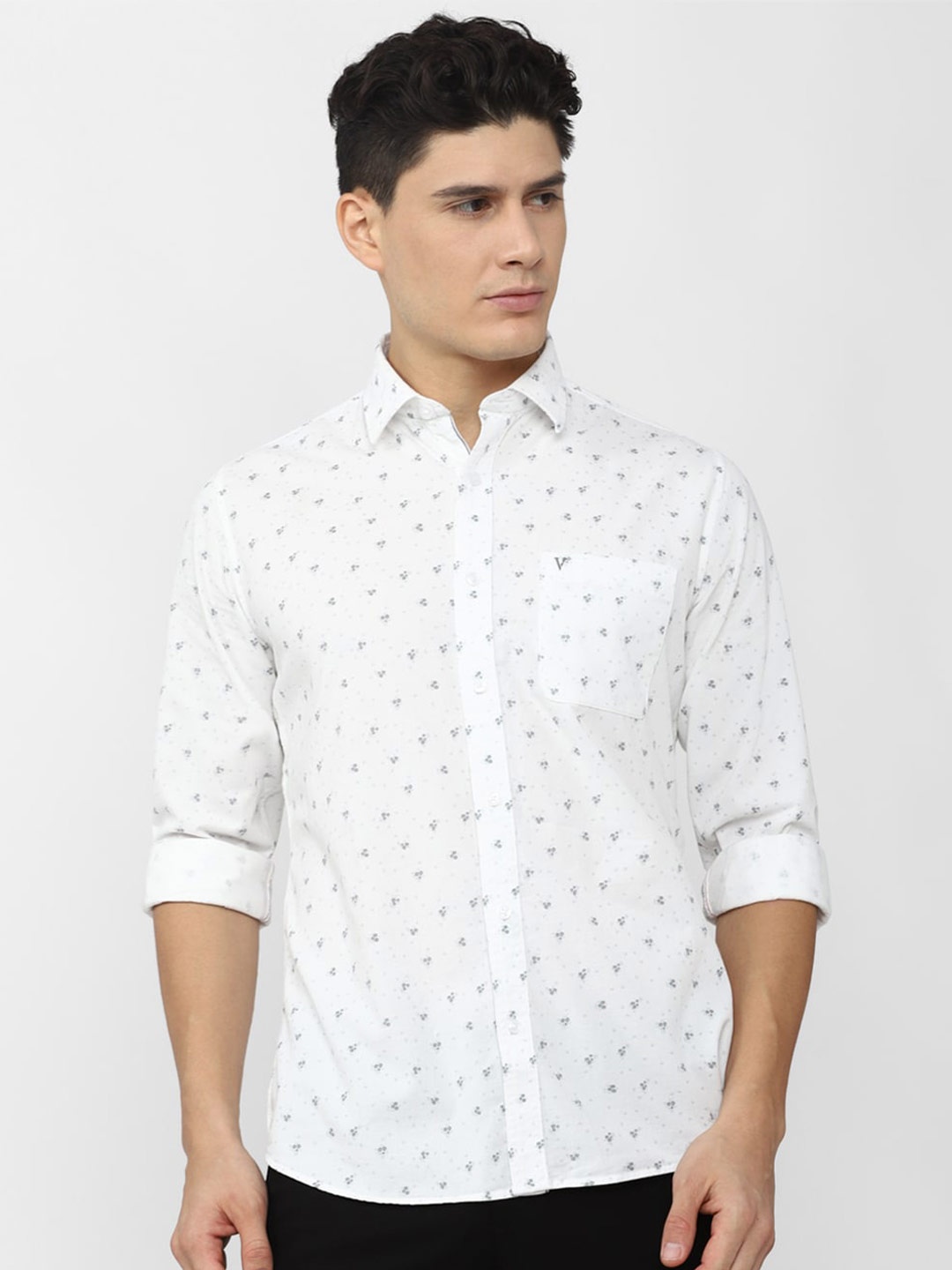 

Van Heusen Sport Long Sleeves Patch Pocket Micro Printed Casual Cotton Shirt, White