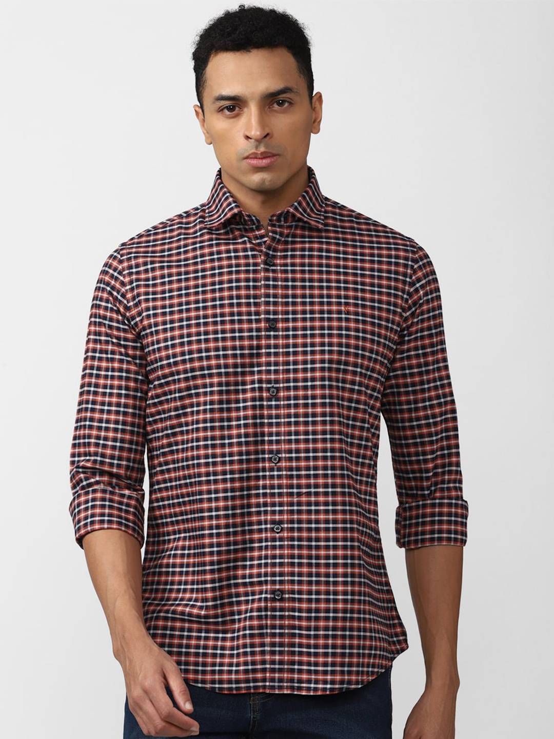 

Van Heusen Sport Men Slim Fit Gingham Checked Casual Cotton Shirt, Navy blue