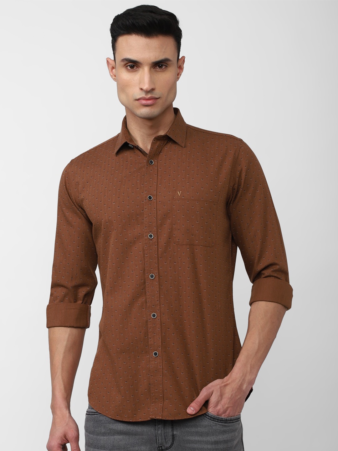 

Van Heusen Sport Slim Fit Floral Printed Pure Cotton Casual Shirt, Brown