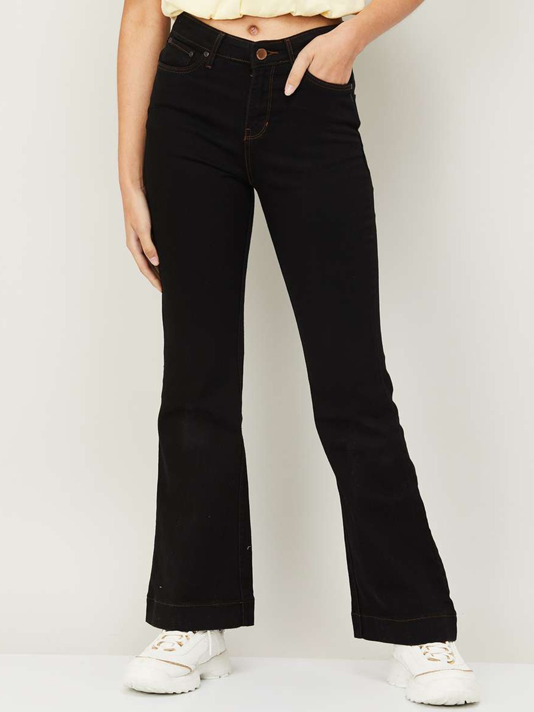 

Xpose Women Comfort Flared High-Rise Stretchable Jeans, Black