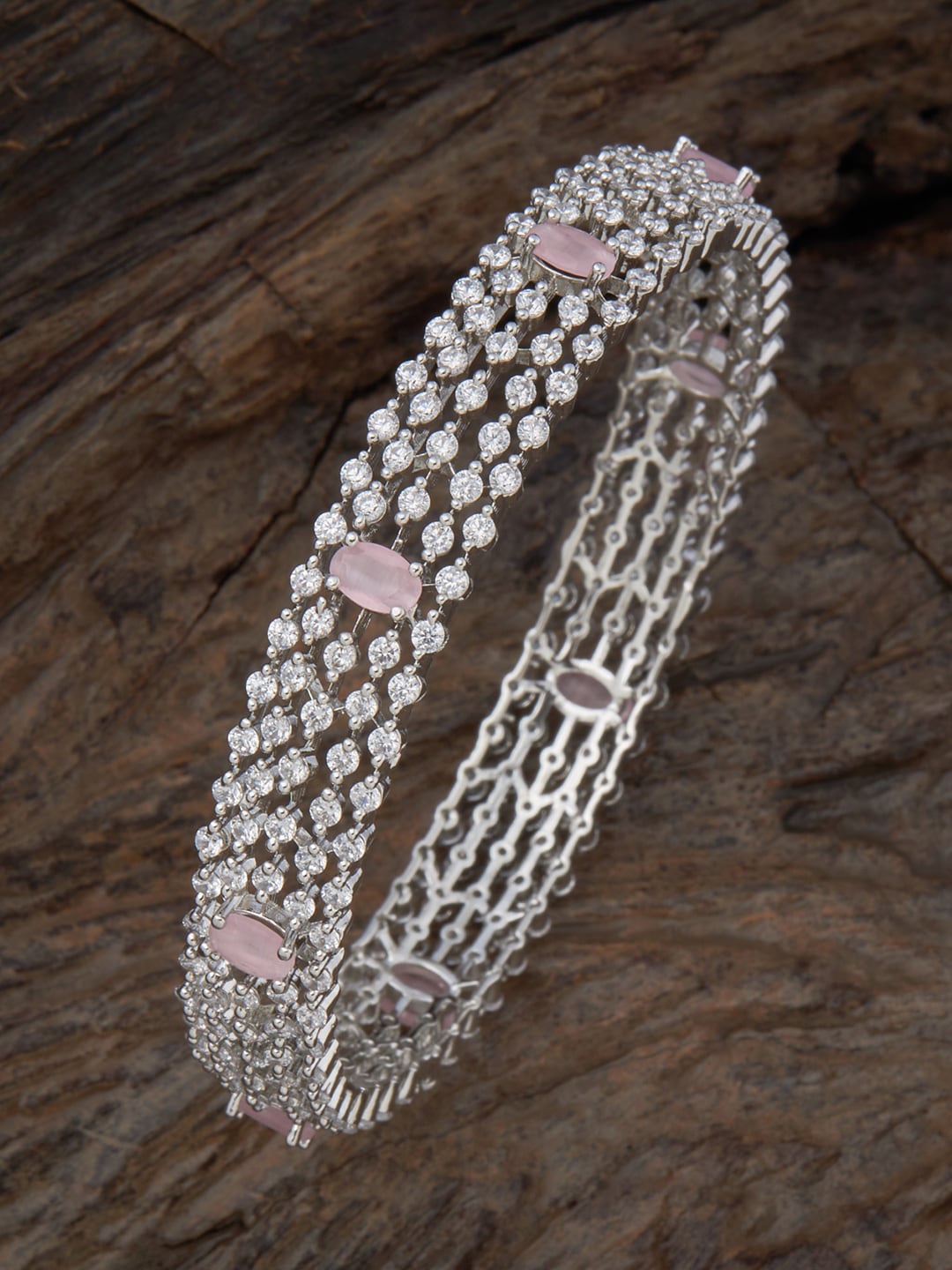 

Kushal's Fashion Jewellery Rhodium-Plated AD-Studded Bangles, Silver