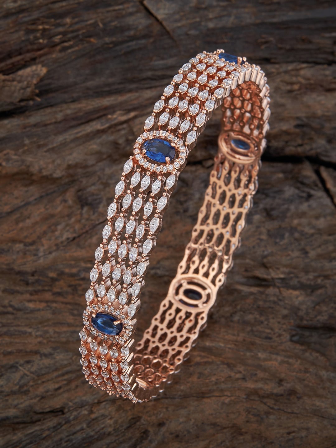 

Kushal's Fashion Jewellery Rose Gold-Plated AD-Studded Bangle, Blue