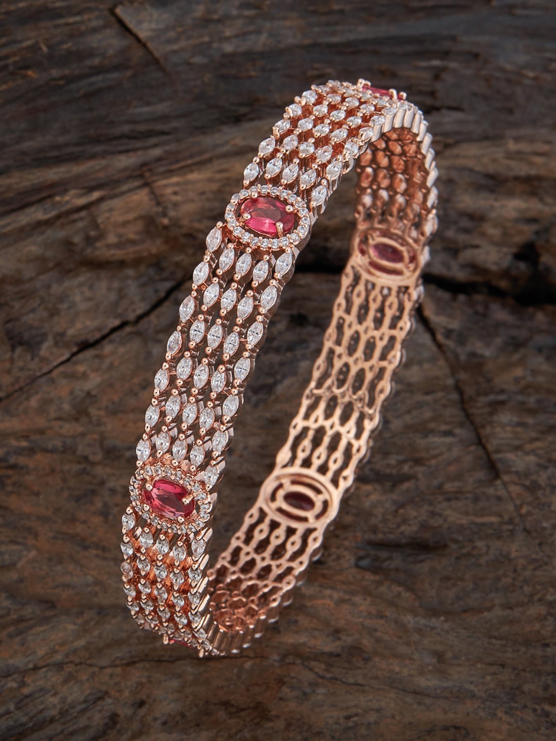 

Kushal's Fashion Jewellery Rose-Gold Plated AD Studded Bangles