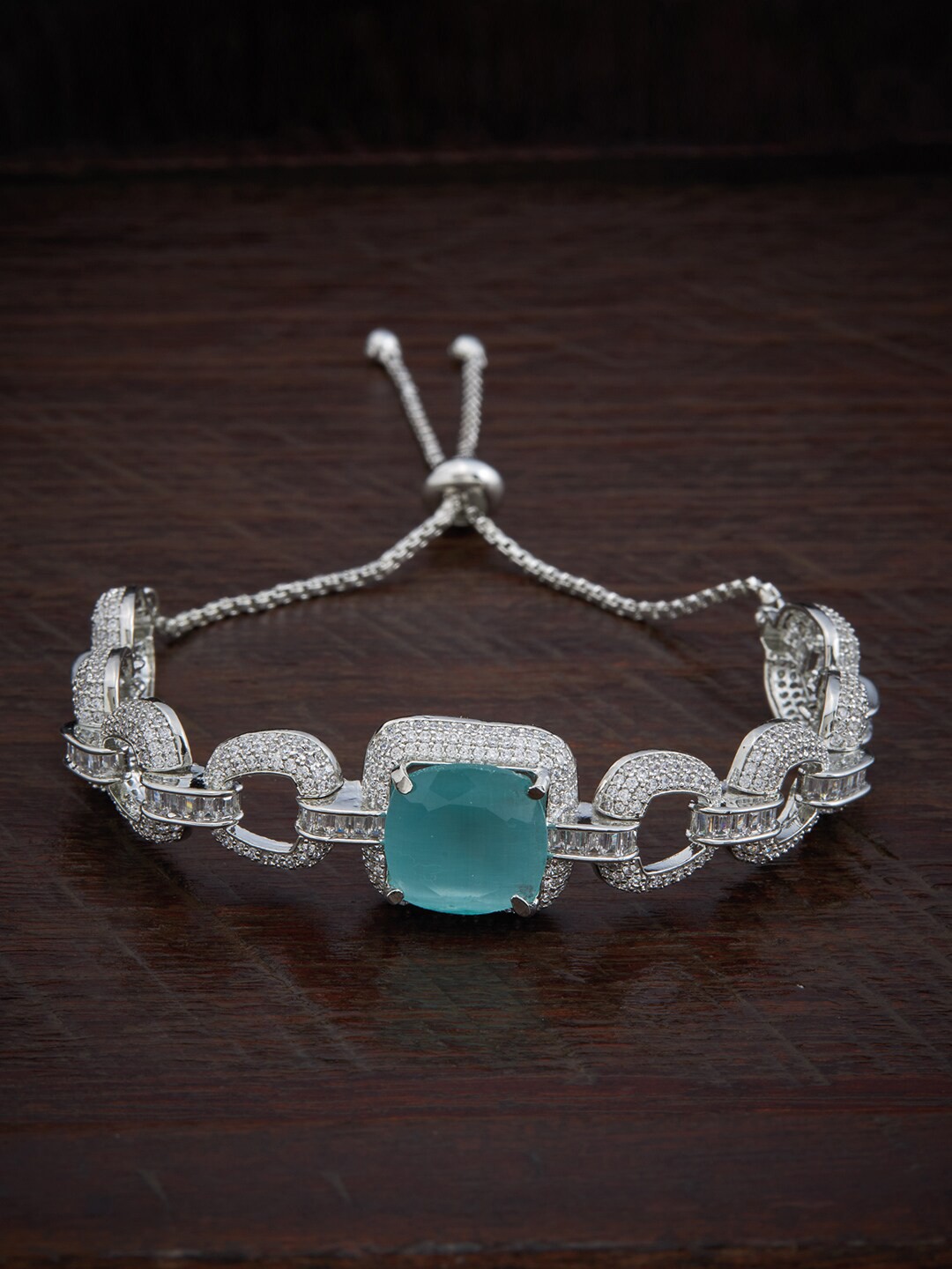 

Kushal's Fashion Jewellery Women Cubic Zirconia Rhodium-Plated Wraparound Bracelet, Blue