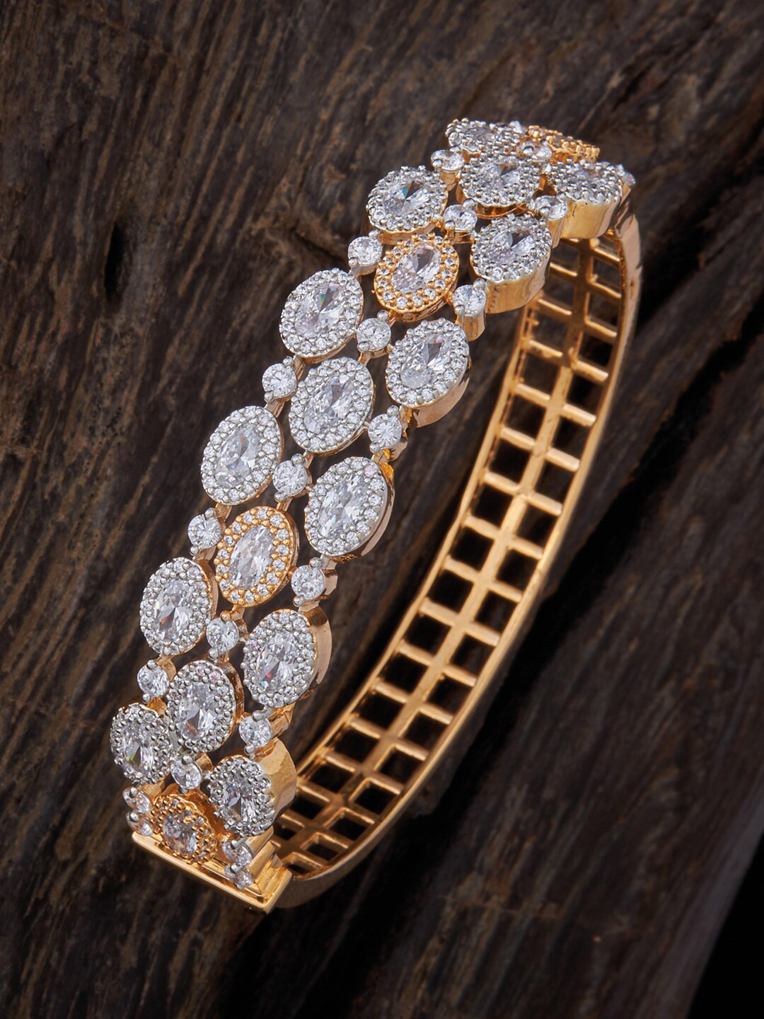

Kushal's Fashion Jewellery Women Cubic Zirconia Gold-Plated Wraparound Bracelet, White