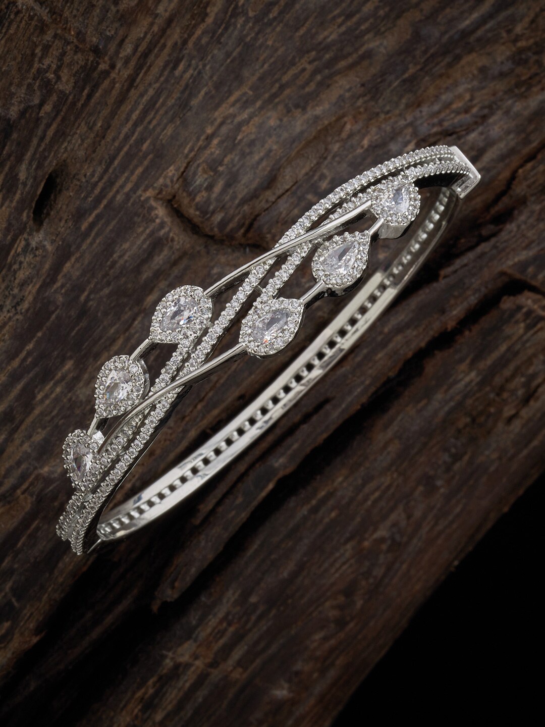 

Kushal's Fashion Jewellery Women Cubic Zirconia Rhodium-Plated Kada Bracelet, White