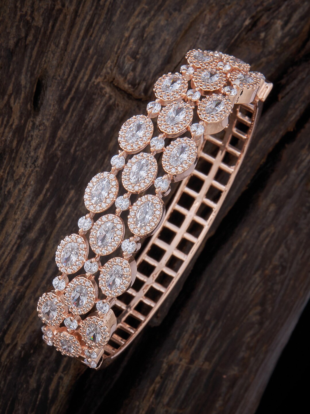 

Kushal's Fashion Jewellery Women Cubic Zirconia Rose Gold-Plated Wraparound Bracelet, White