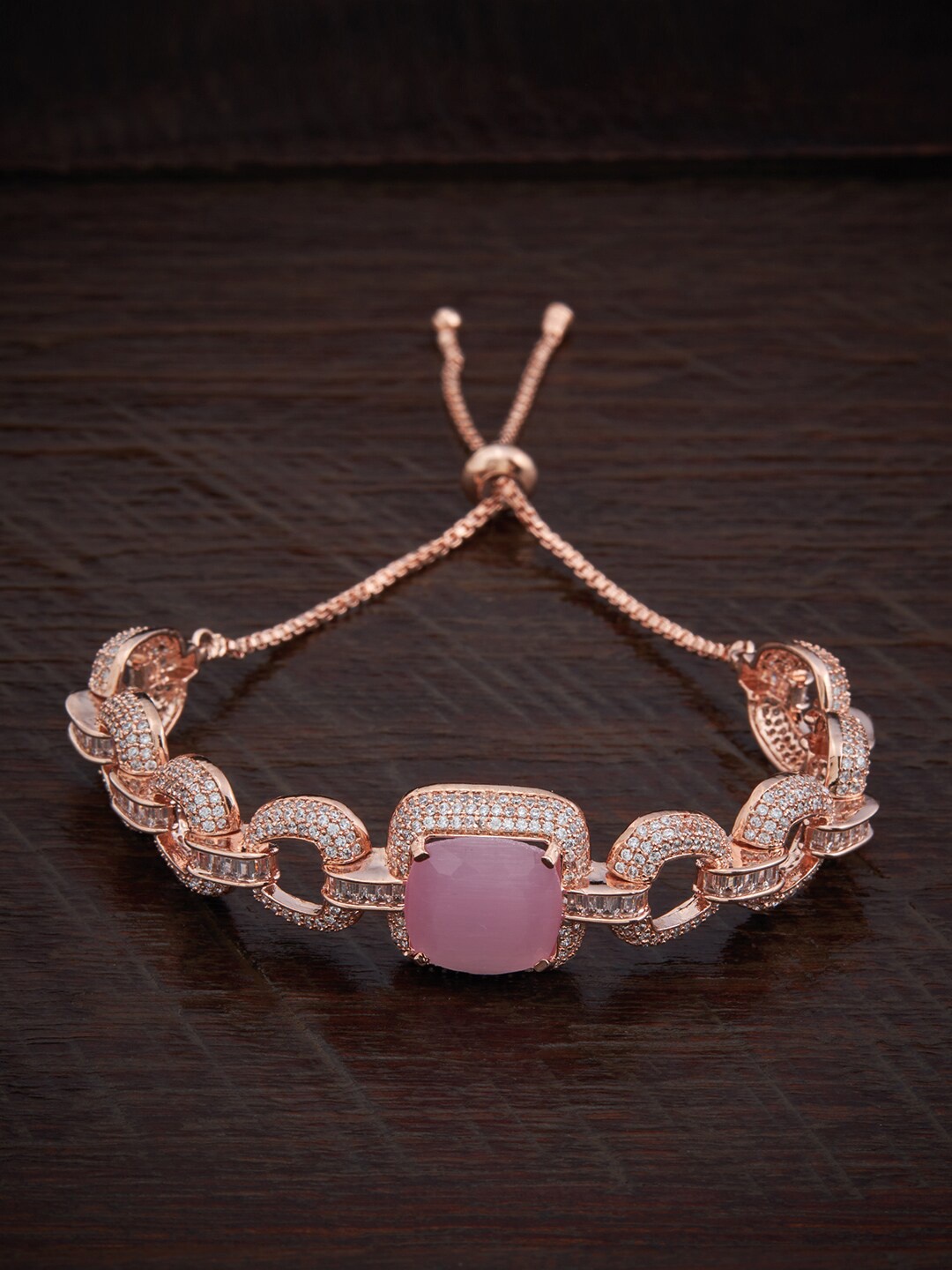 

Kushal's Fashion Jewellery Women Cubic Zirconia Rose Gold-Plated Wraparound Bracelet, Pink