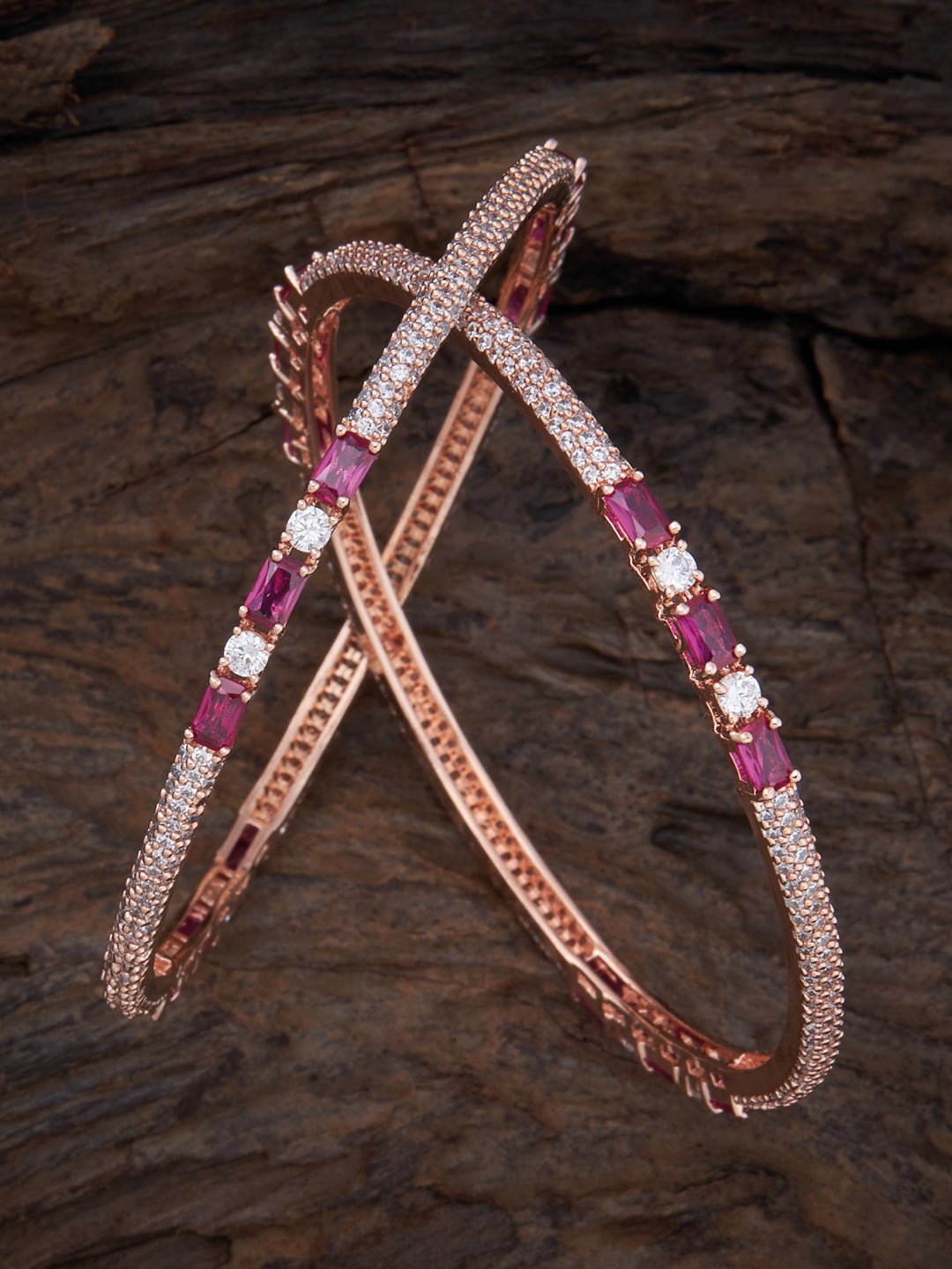 

Kushal's Fashion Jewellery Set Of 2 Rose Gold-Plated AD-Studded Bangles, Pink