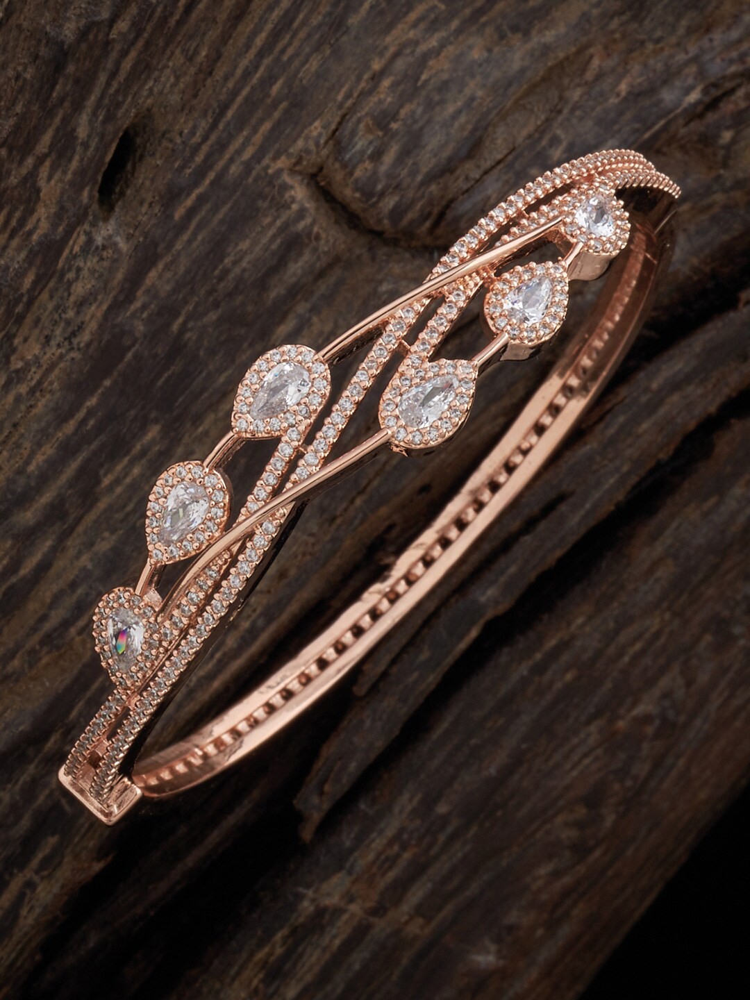 

Kushal's Fashion Jewellery Women Cubic Zirconia Rose Gold-Plated Kada Bracelet, White