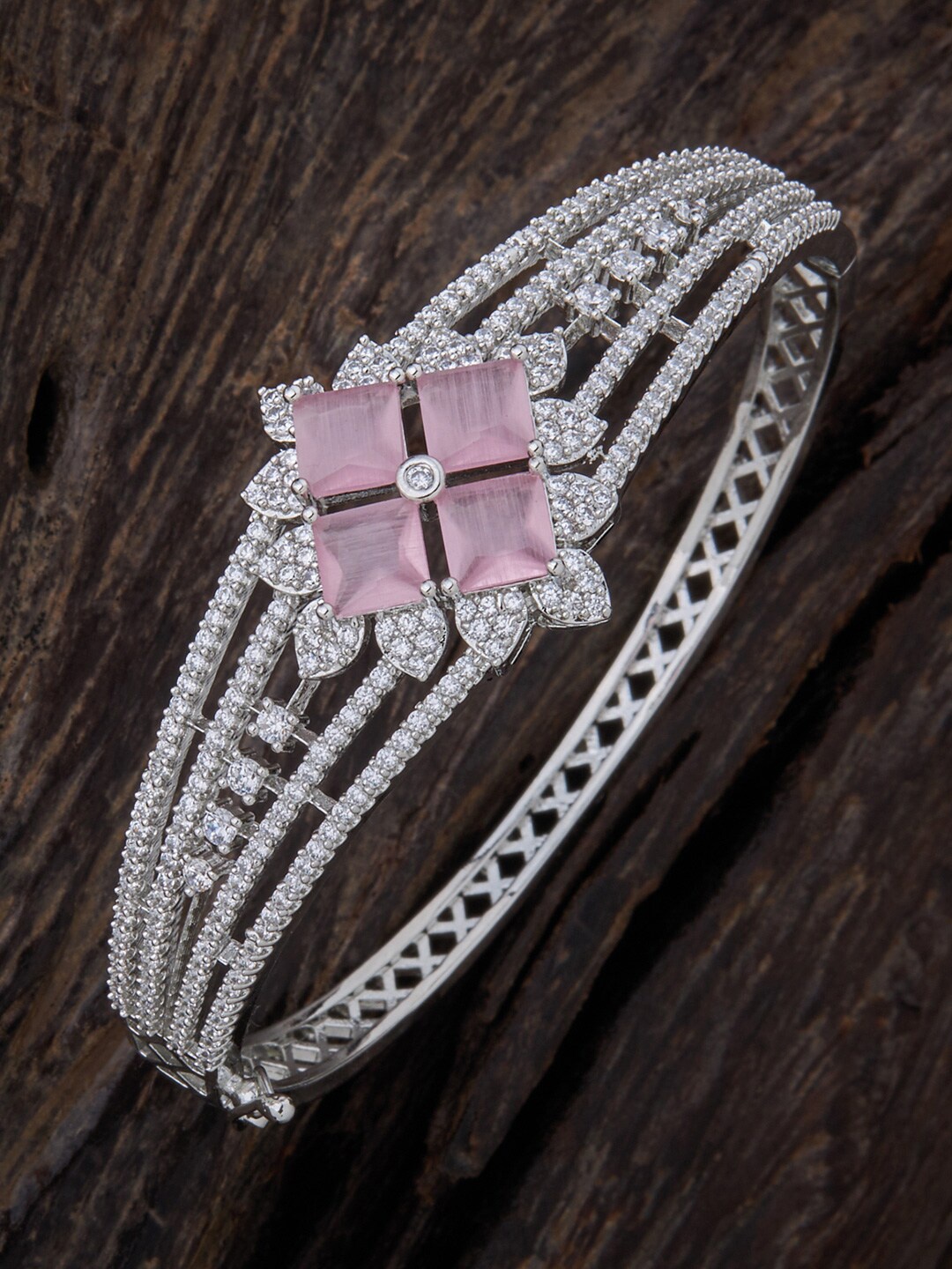 

Kushal's Fashion Jewellery Women Cubic Zirconia Rhodium-Plated Kada Bracelet, Pink