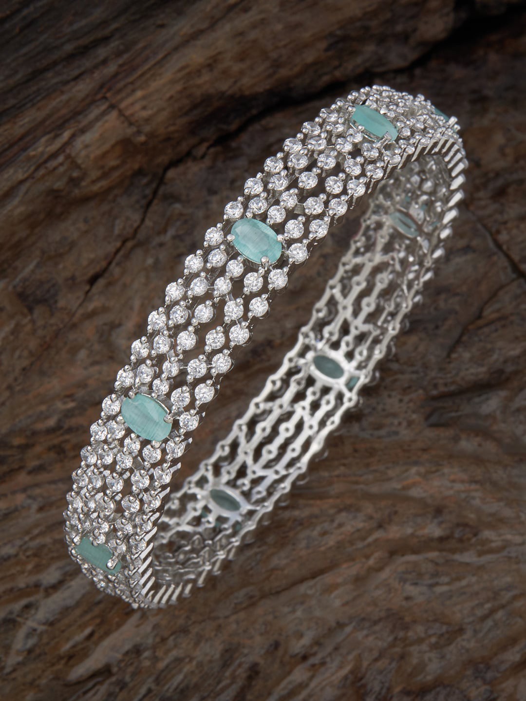 

Kushal's Fashion Jewellery Rhodium-Plated AD-Studded Bangle, Sea green