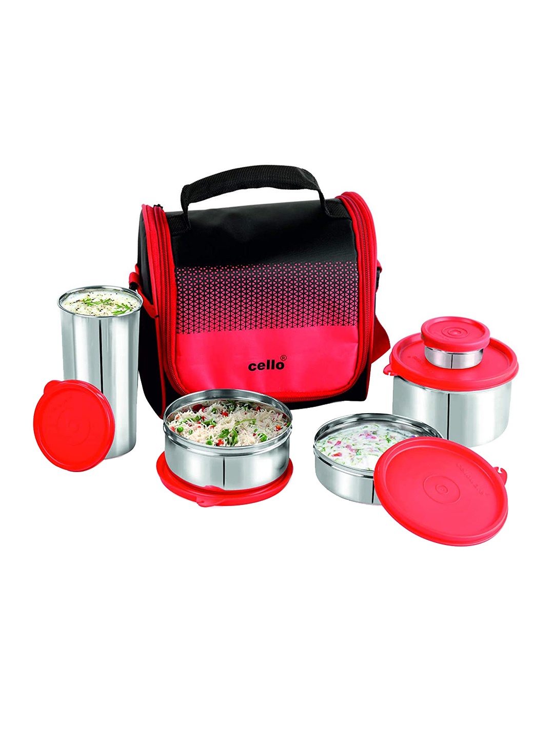 

Cello MF Matiz 5Pcs Red Insulated Combo Stainless Steel Lunch Box with Jacket