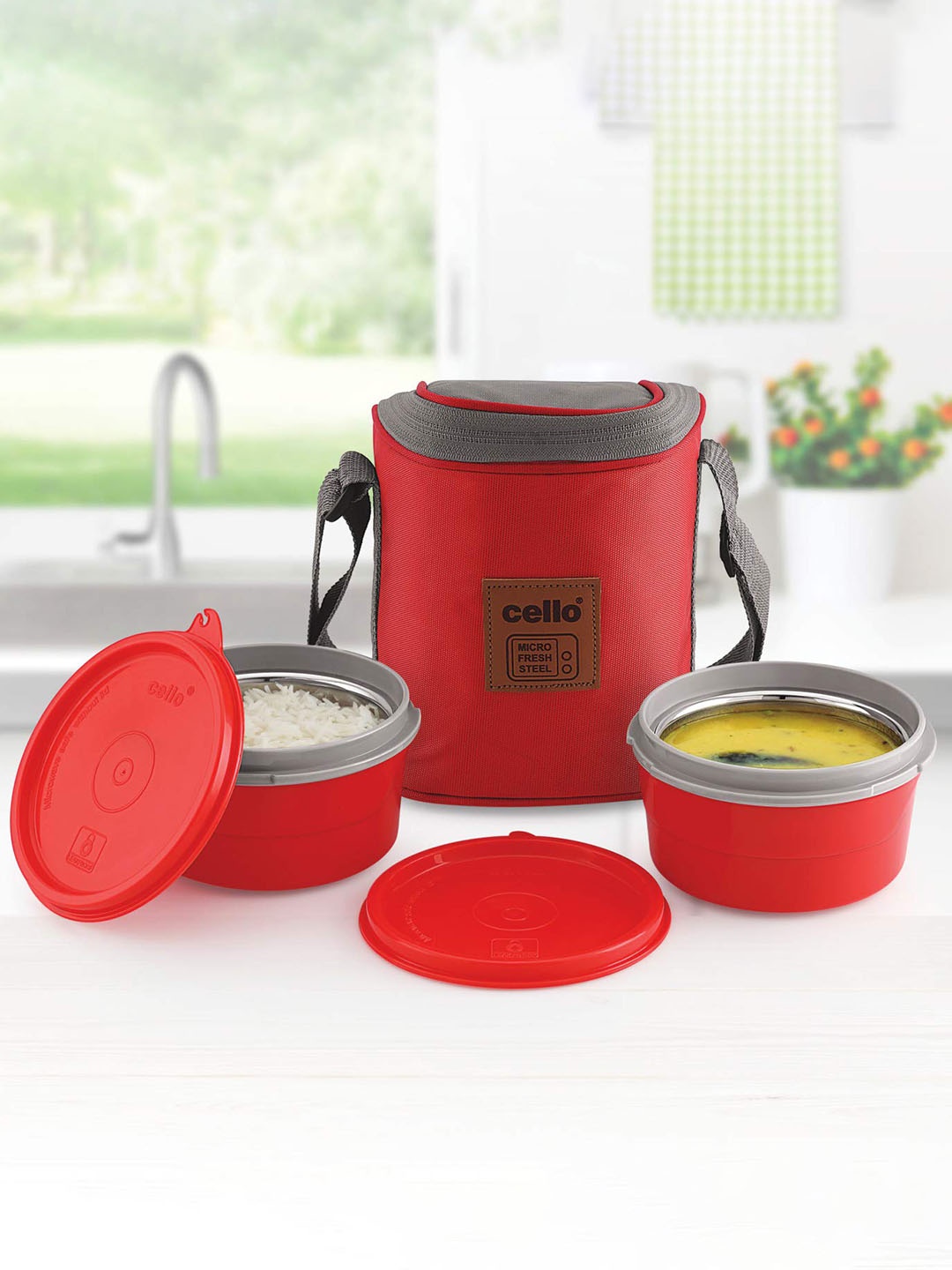 

Cello Max Fresh Hot Wave 3 Pieces Red Lunch Box With Bag