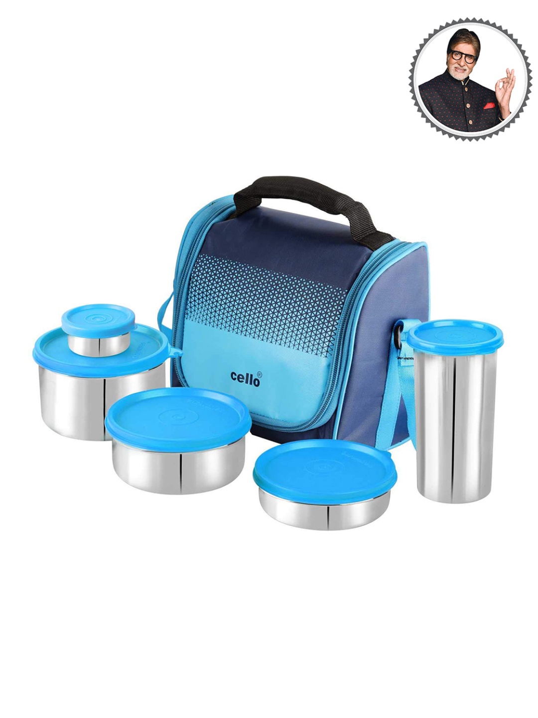 

Cello Mf Matiz Set of 5 Blue Insulated Combo Stainless Steel Lunch Box with Jacket