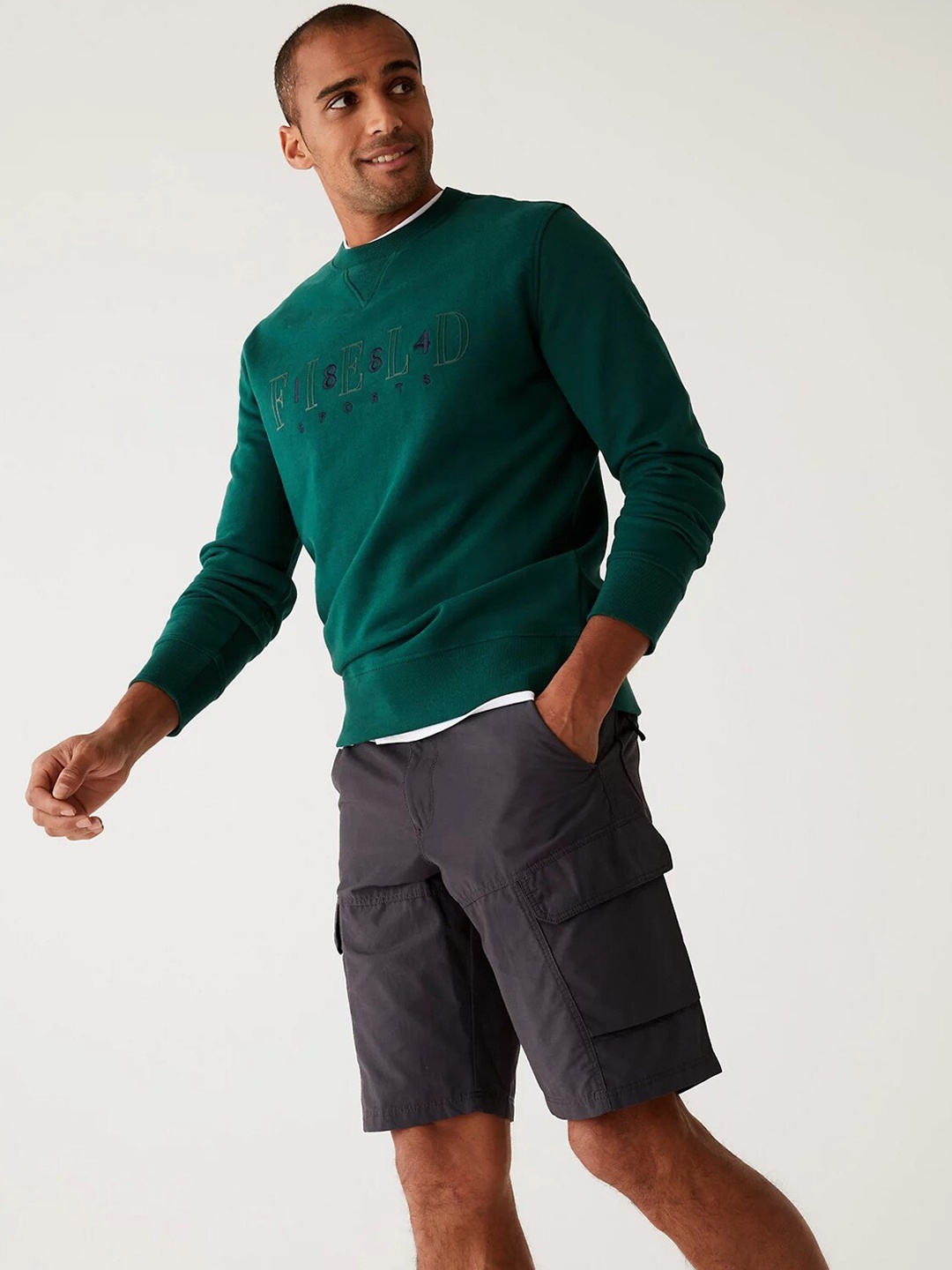 

Marks & Spencer Men Mid-Rise Cotton Cargo Shorts, Grey