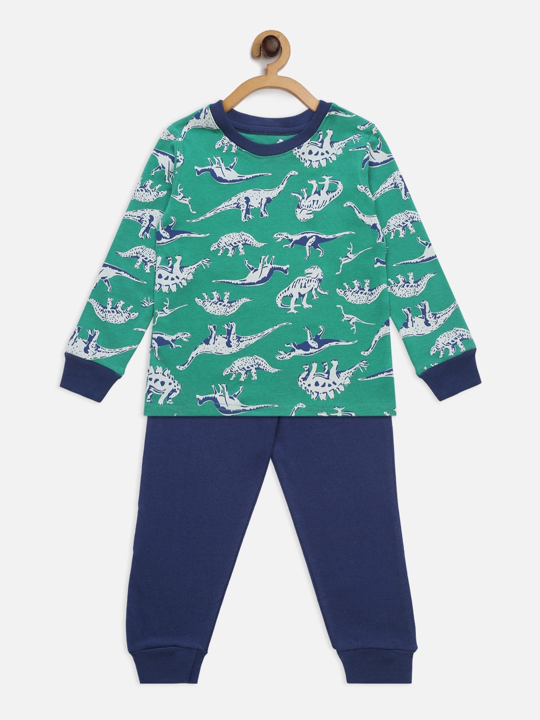 

Hippodrome Boys Dinosaur Printed Pure Cotton Night Suit, Green