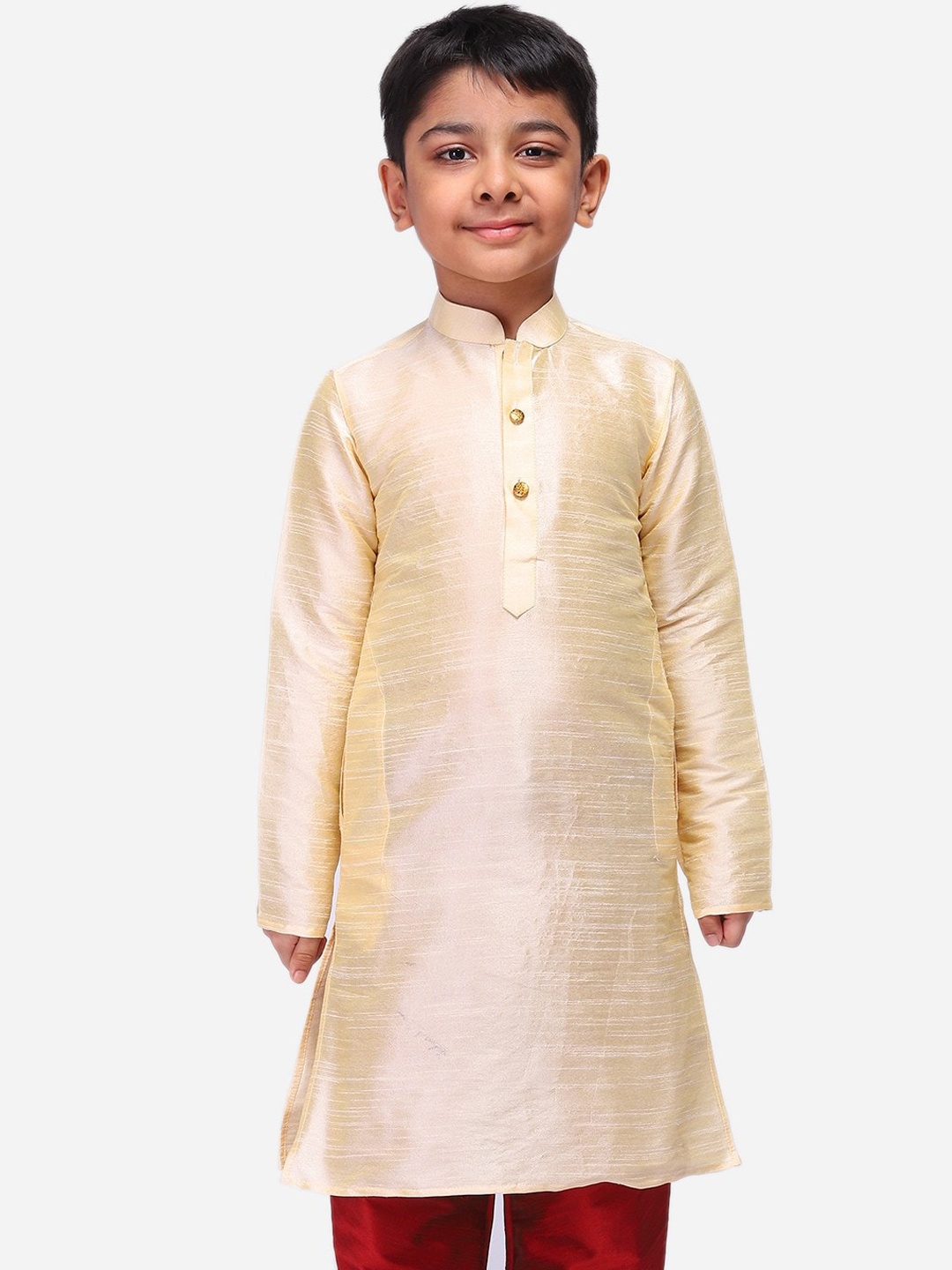 

NAMASKAR Boys Mandarin Collar Dupion Silk Kurta, Gold