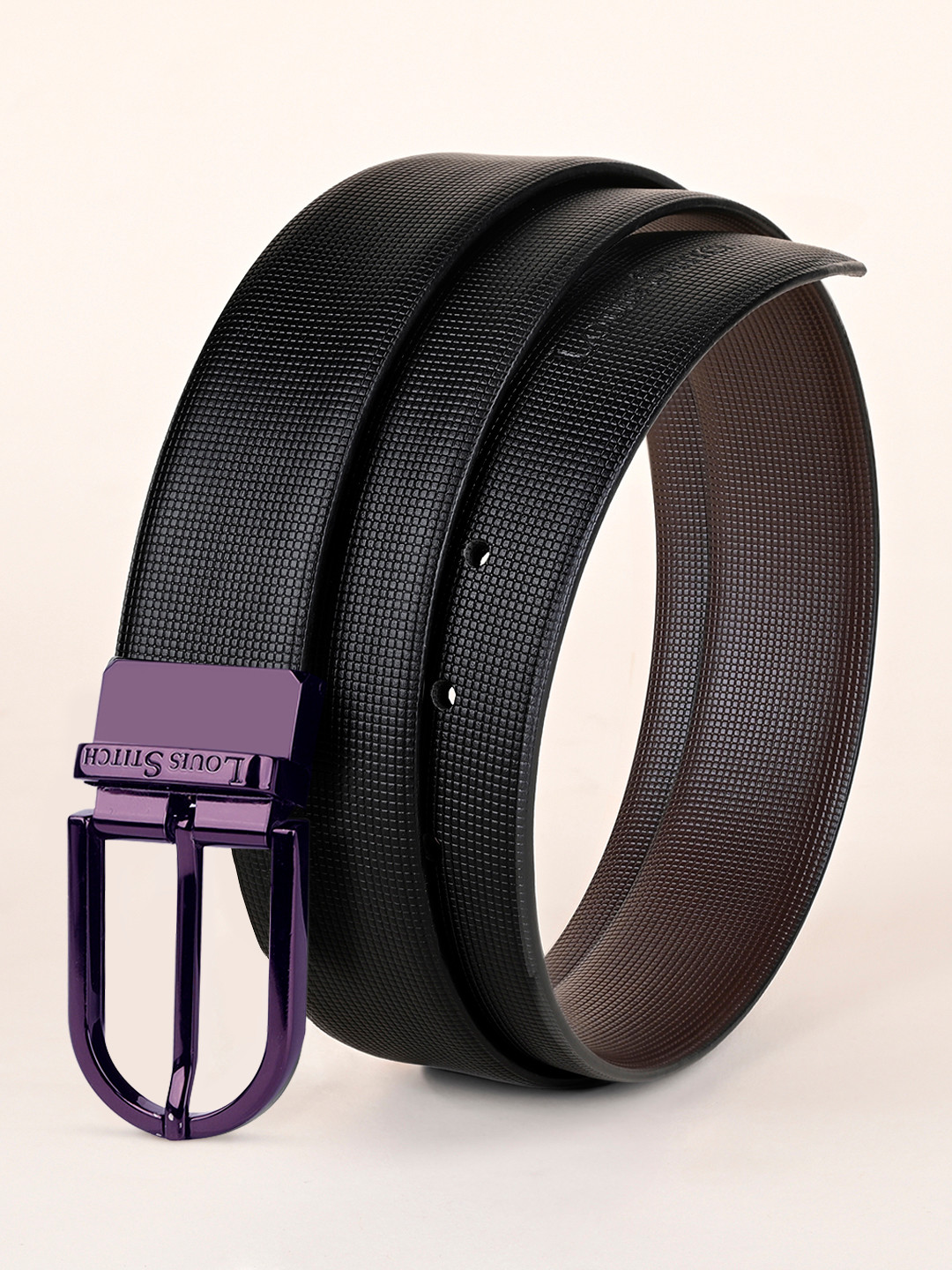 

LOUIS STITCH Men Reversible Textured Leather Formal Belt, Black
