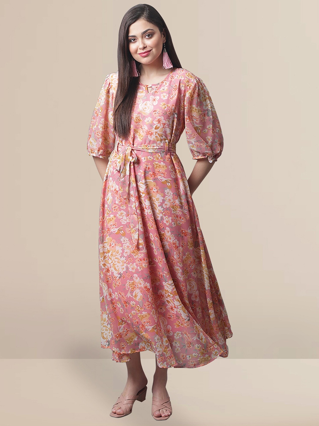 

Fabflee Floral Georgette Maxi Dress, Pink