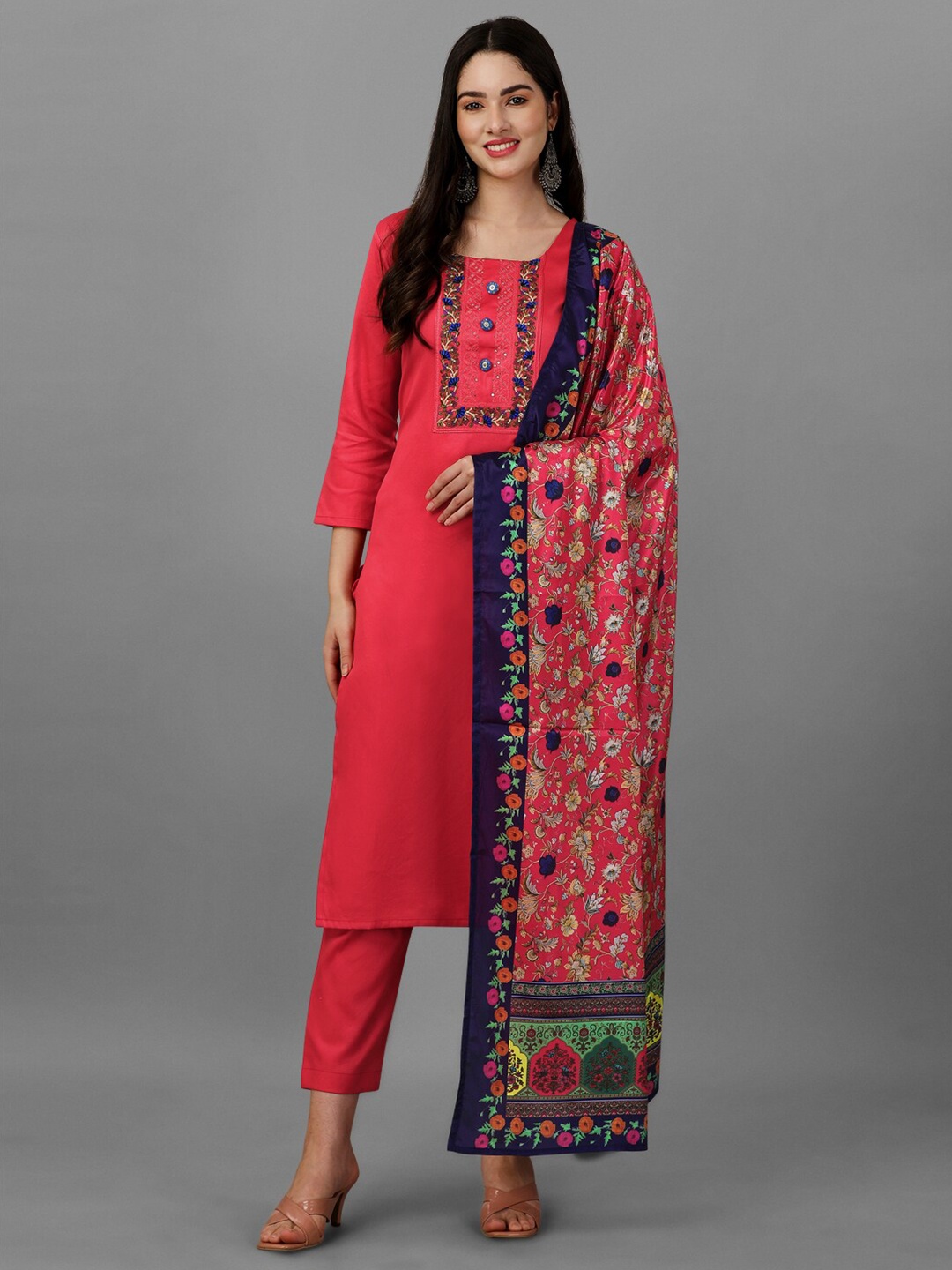 

Nivah Fashion Embroidered Satin Unstitched Dress Material, Pink
