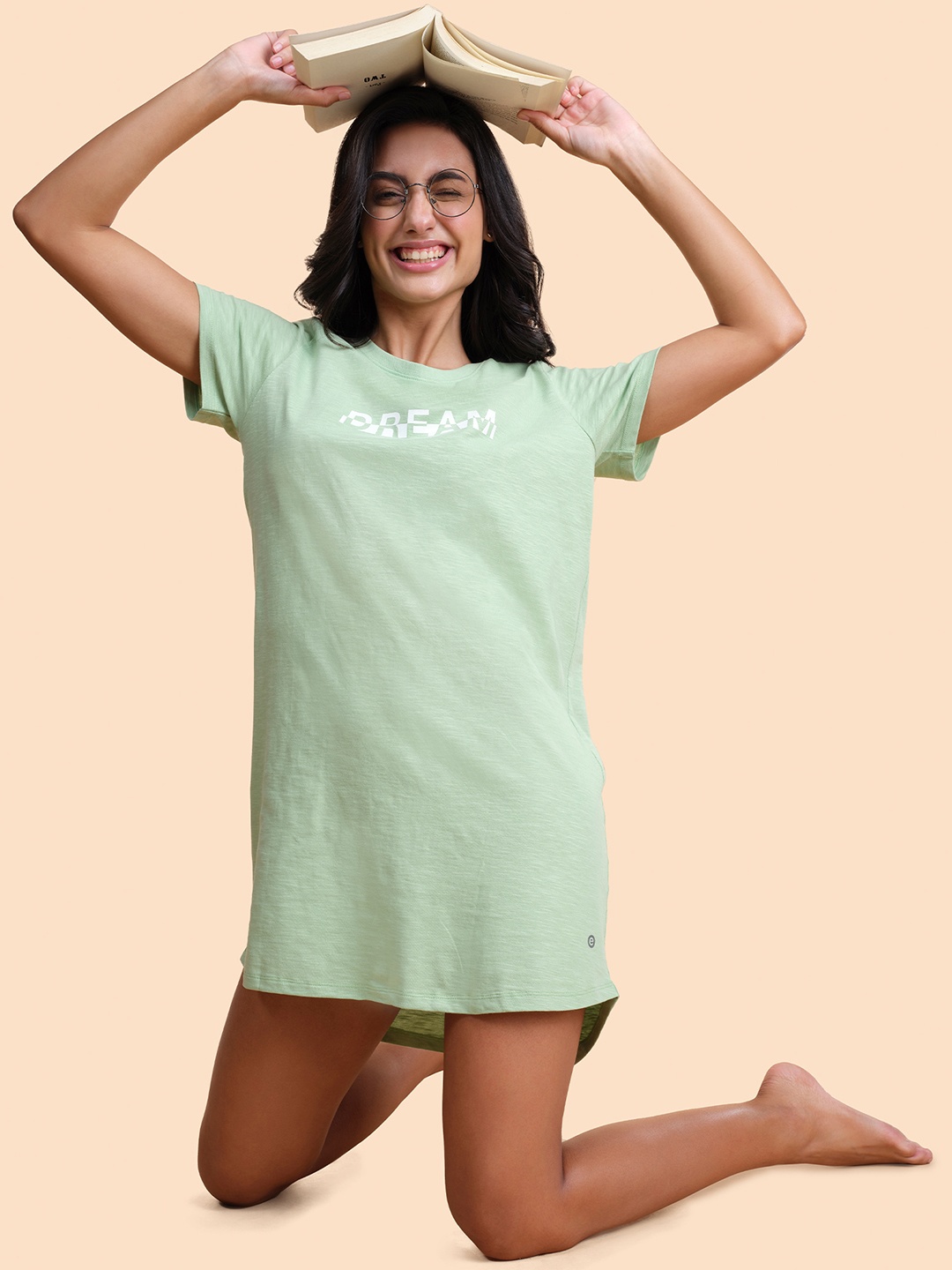 

Enamor Printed Pure Cotton T-Shirt Nightdress, Green