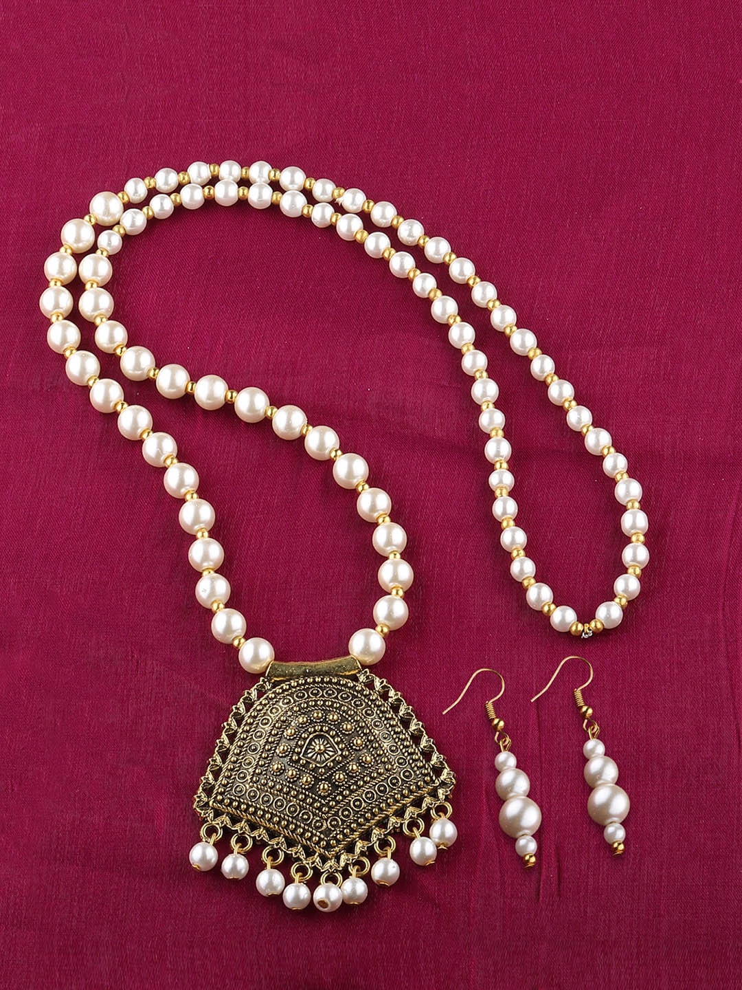 

Silver Shine Gold-Plated Beaded Long Jewellery Set, White