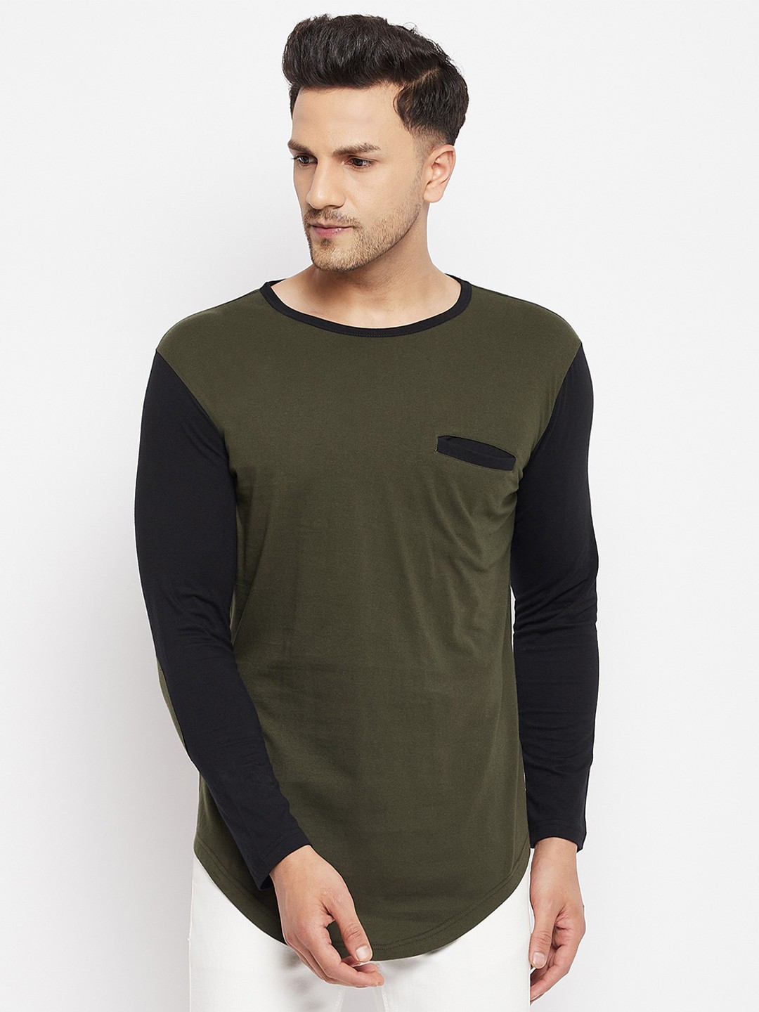 

Hypernation Colourblocked Pure Cotton Slim Fit T-shirt, Olive