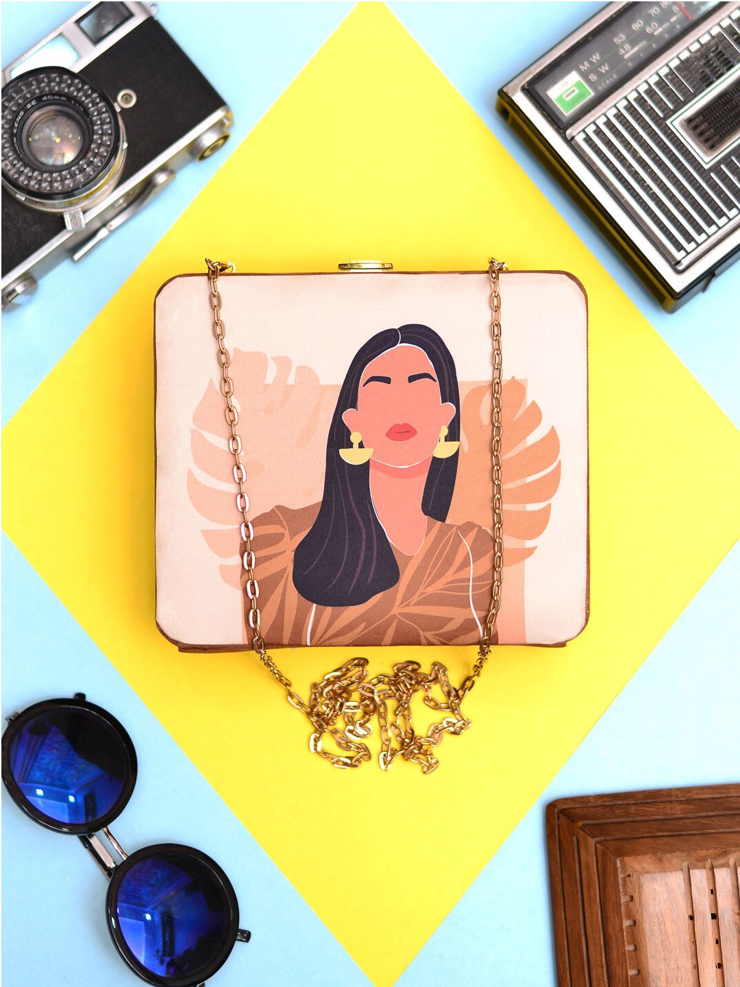 

ARTKLIM Printed MDF Box Clutch, Cream