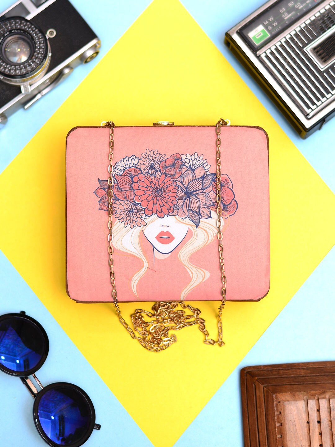 

ARTKLIM Selmon Floral Printed MDF Box Clutch, Coral